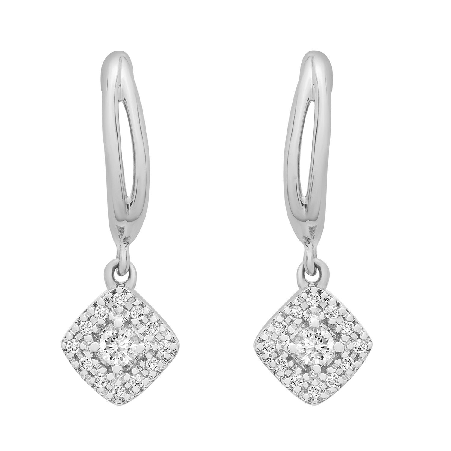 Enid Diamond Cushion Dangle Earrings In Silver Coated