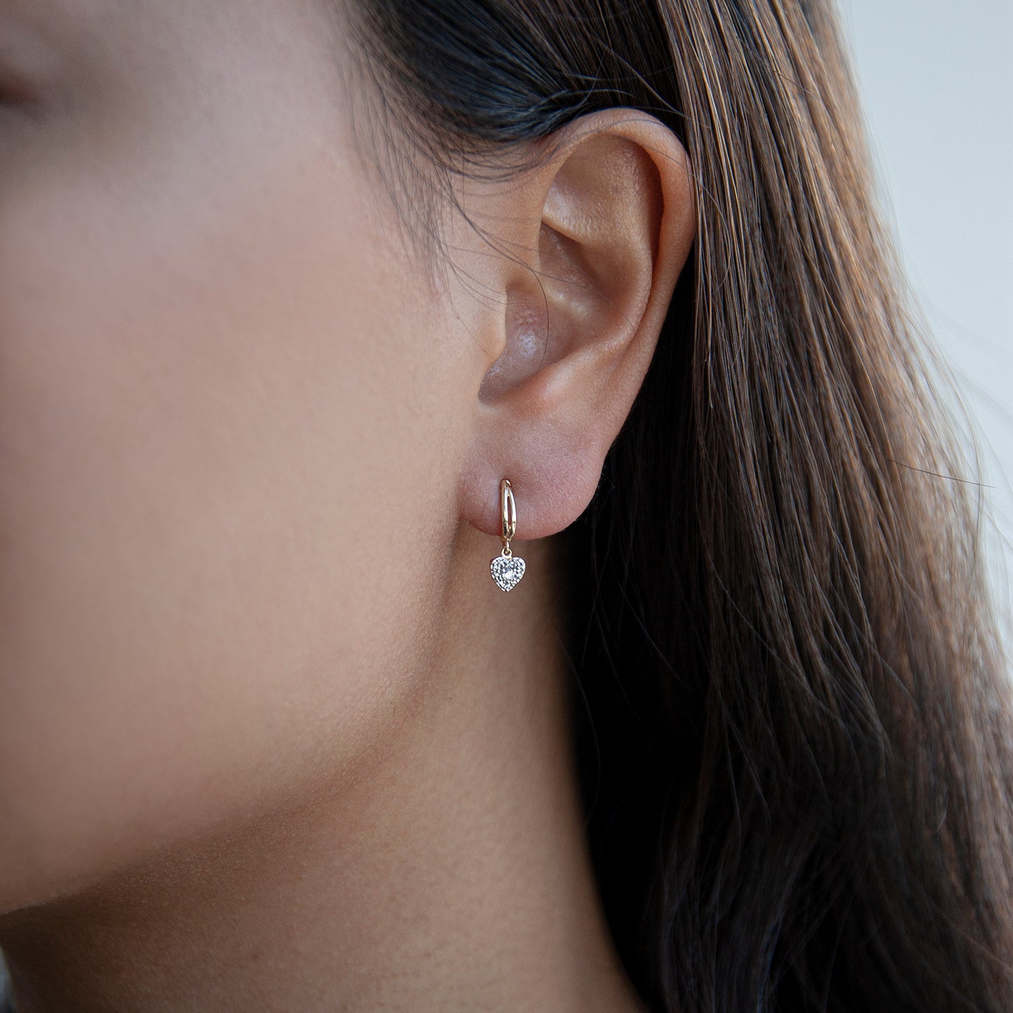 Etta Diamond Heart Dangle Earrings In Girl Ear