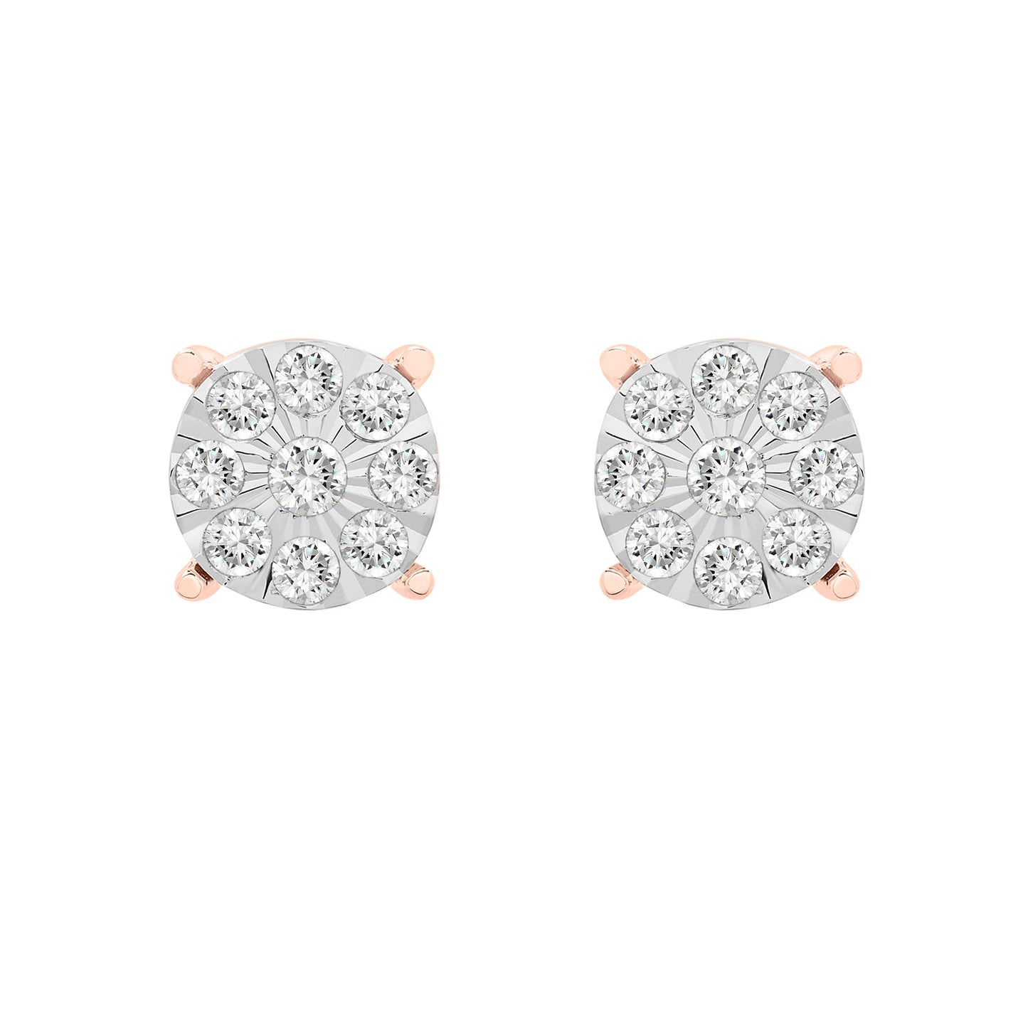 Evette Round Diamond Stud Earrings In Rose Gold Coated