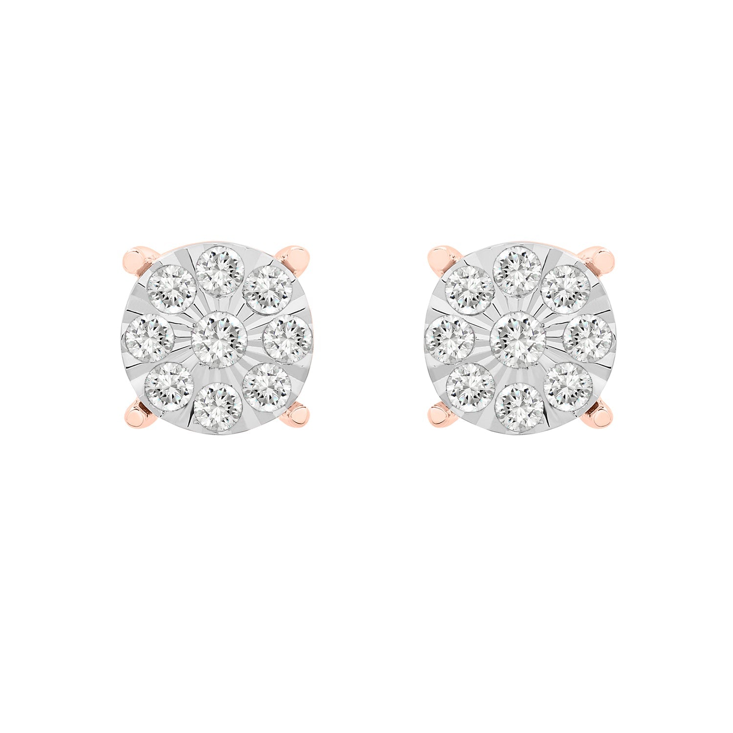 Evette Round Diamond Stud Earrings In Rose Gold Coated
