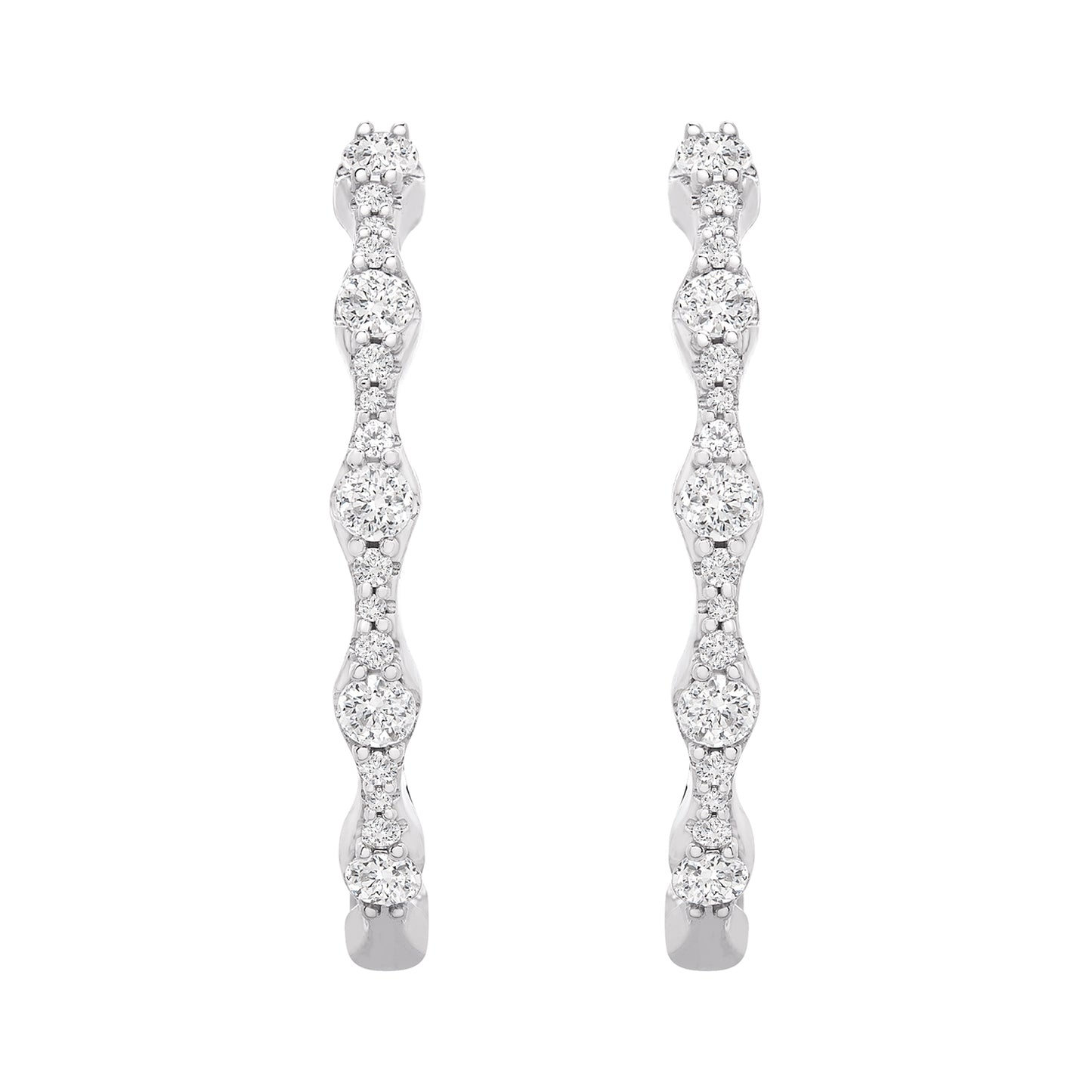 Eyrna Diamond Hoop Earrings In Silver Front View