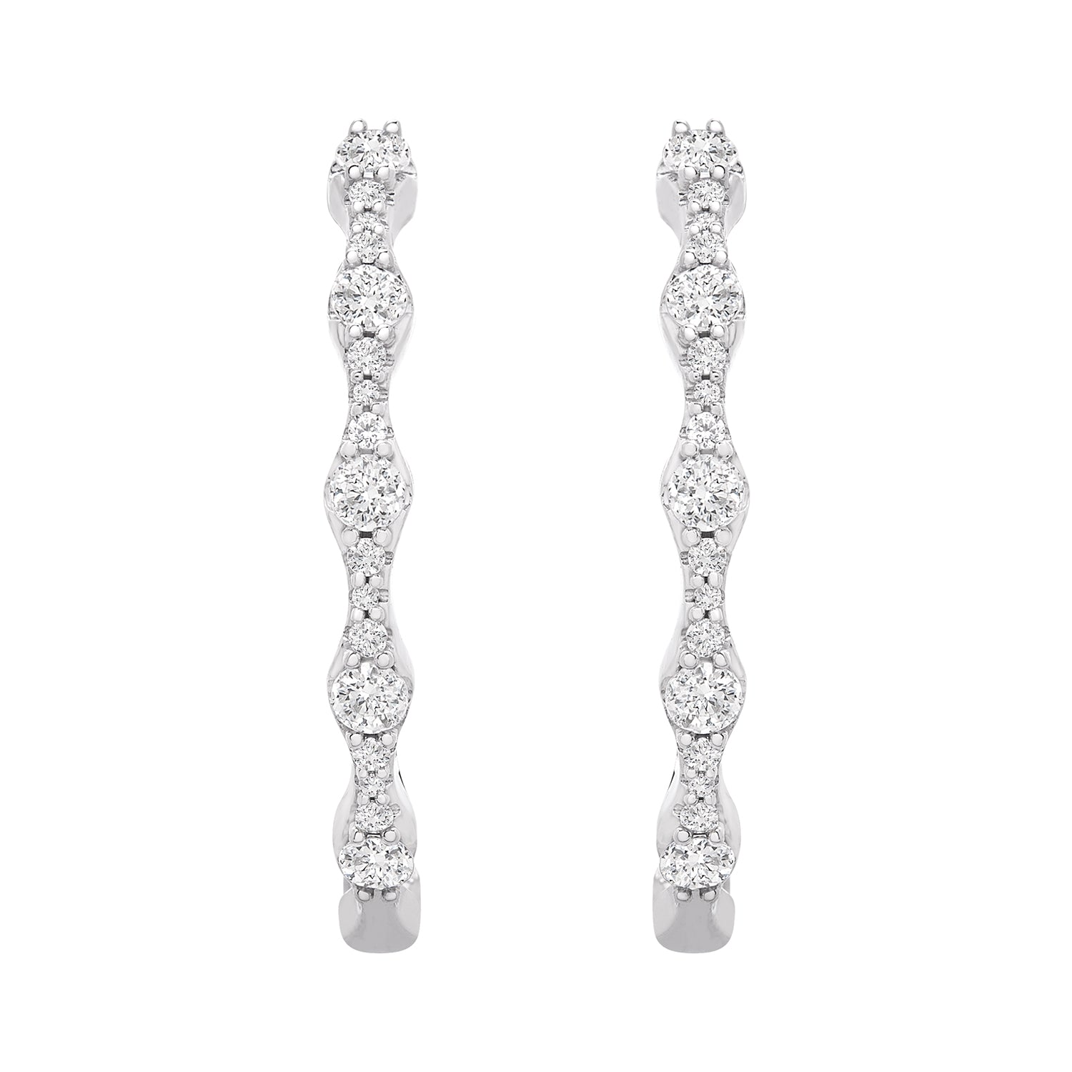 Eyrna Diamond Hoop Earrings In Silver Front View
