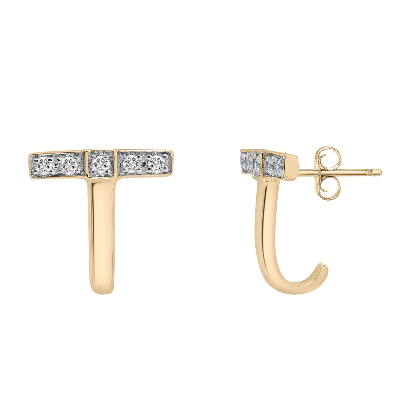 Ember Curved T Diamond Huggie Earrings