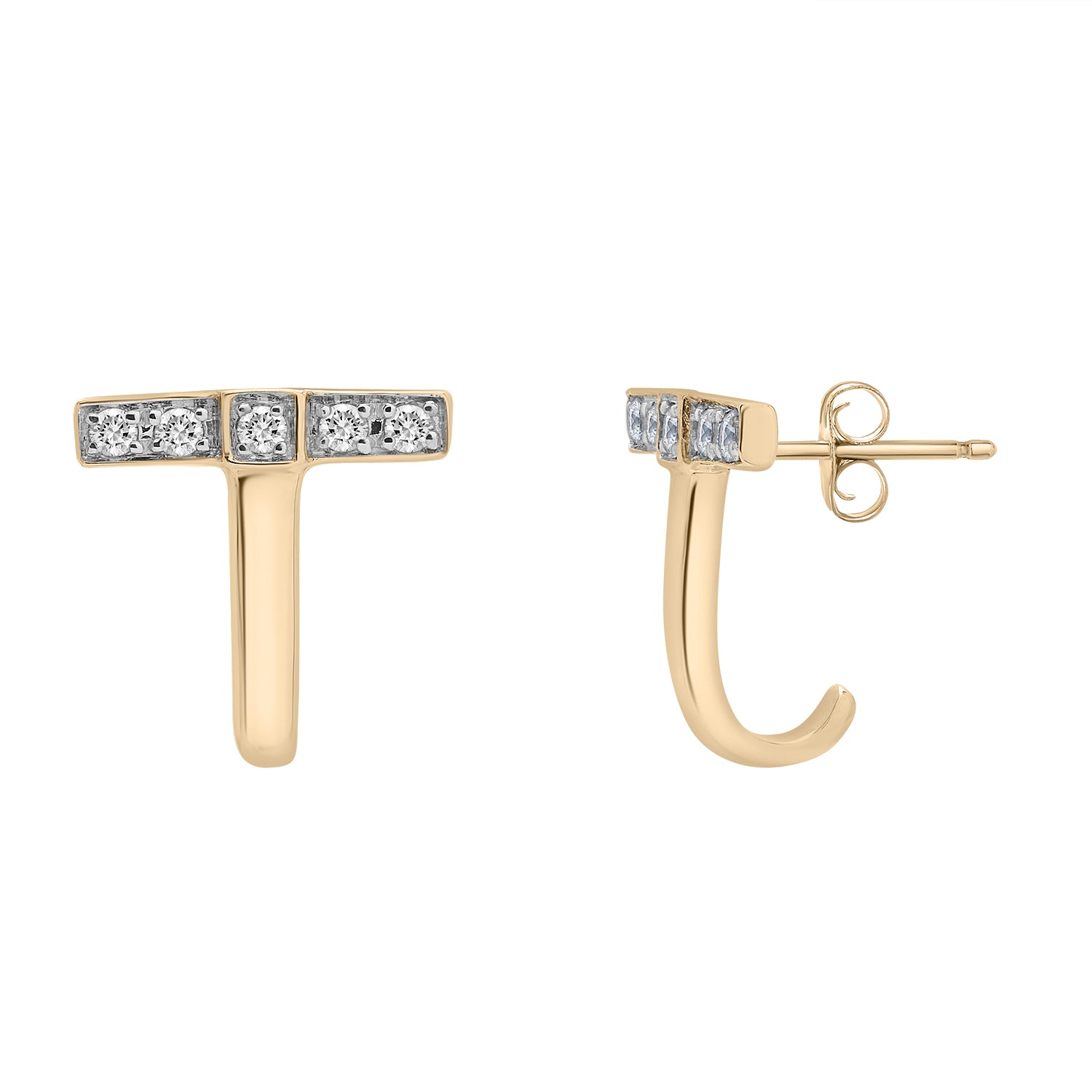 Ember Curved T Diamond Huggie Earrings