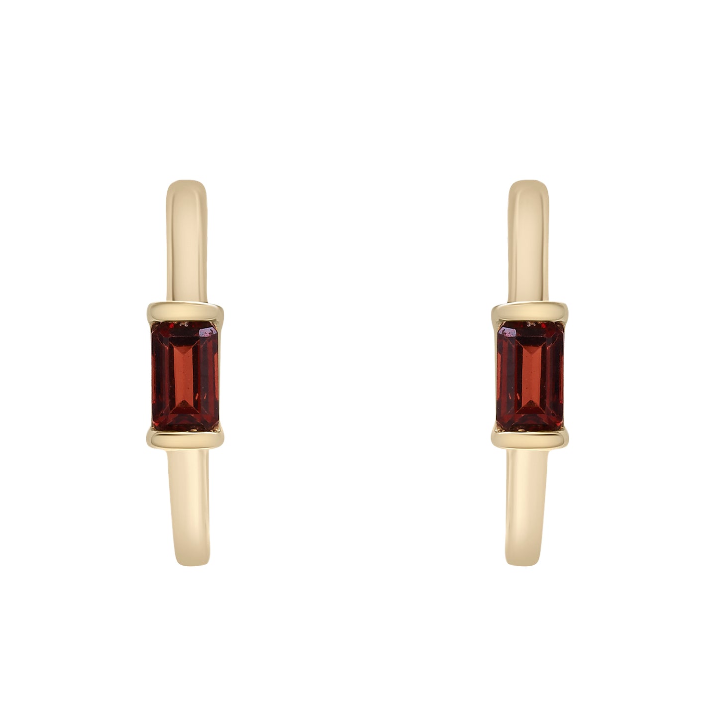 Hazel Single Garnet Gemstone Hoop Earrings In Gold Front view