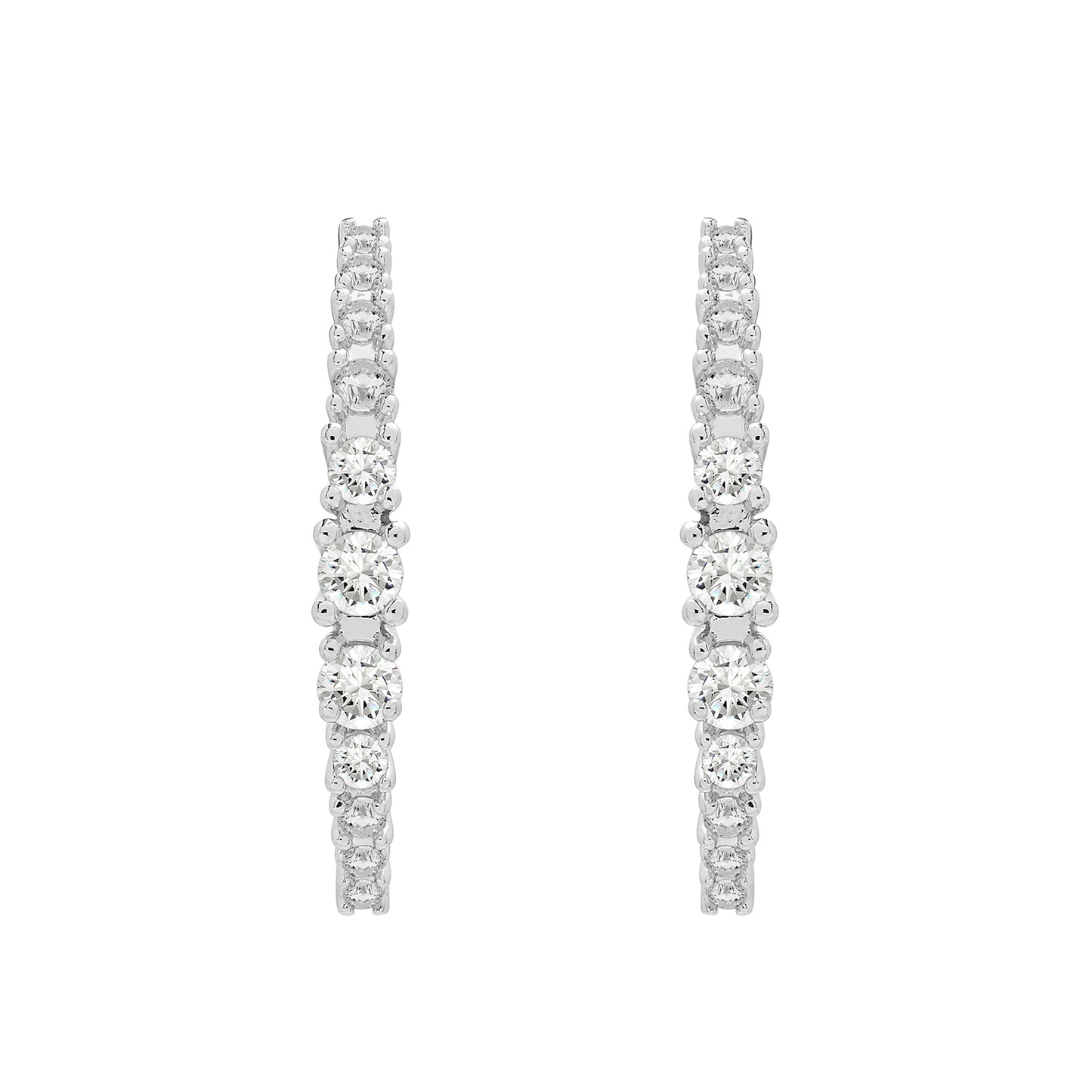 Heiress Petite Diamond Hoop Earrings In Silver Front View