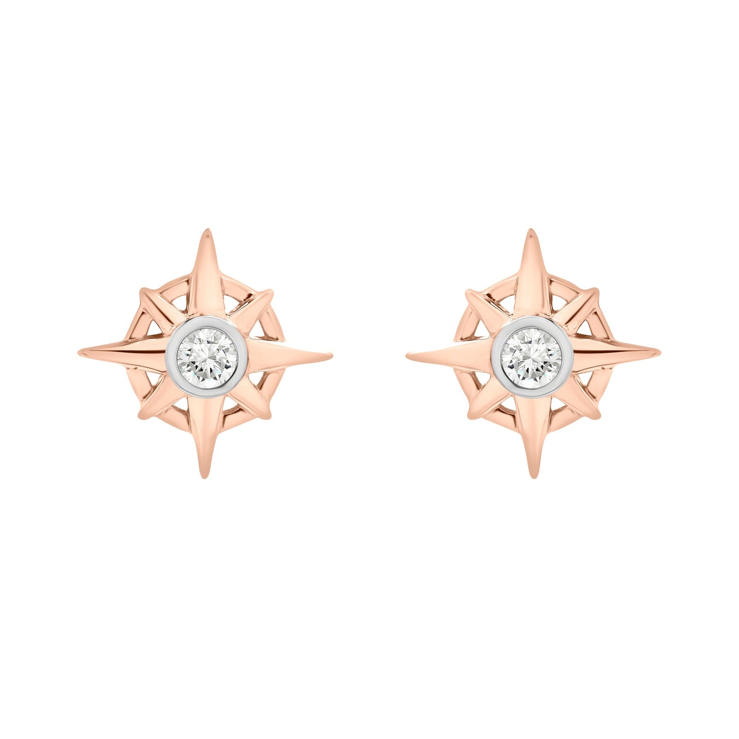 Phoenix Compass Diamond Stud Earrings in Rose Gold