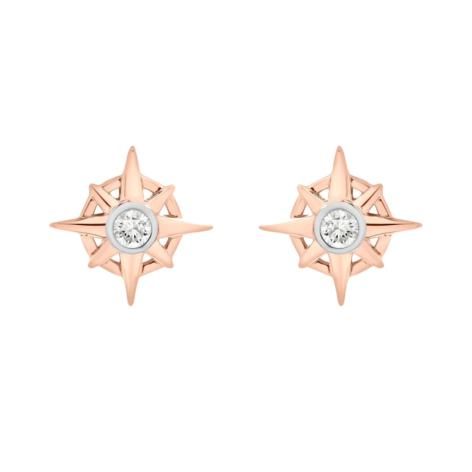 Phoenix Compass Diamond Stud Earrings in Rose Gold