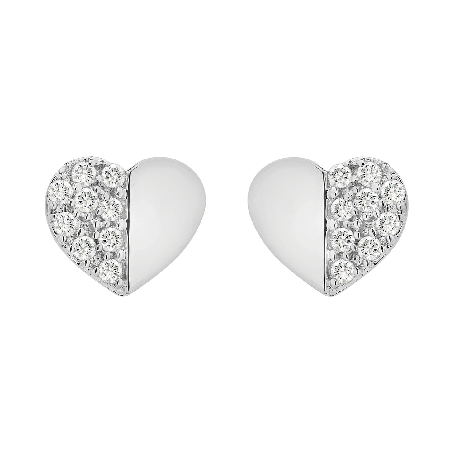Encanta Gold and Diamond Heart Earrings In Silver