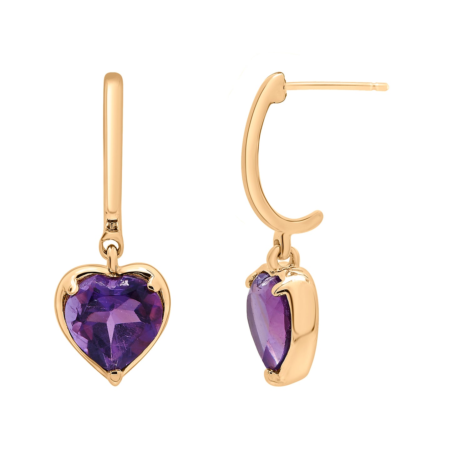 Amethyst Heart Dangle Earrings