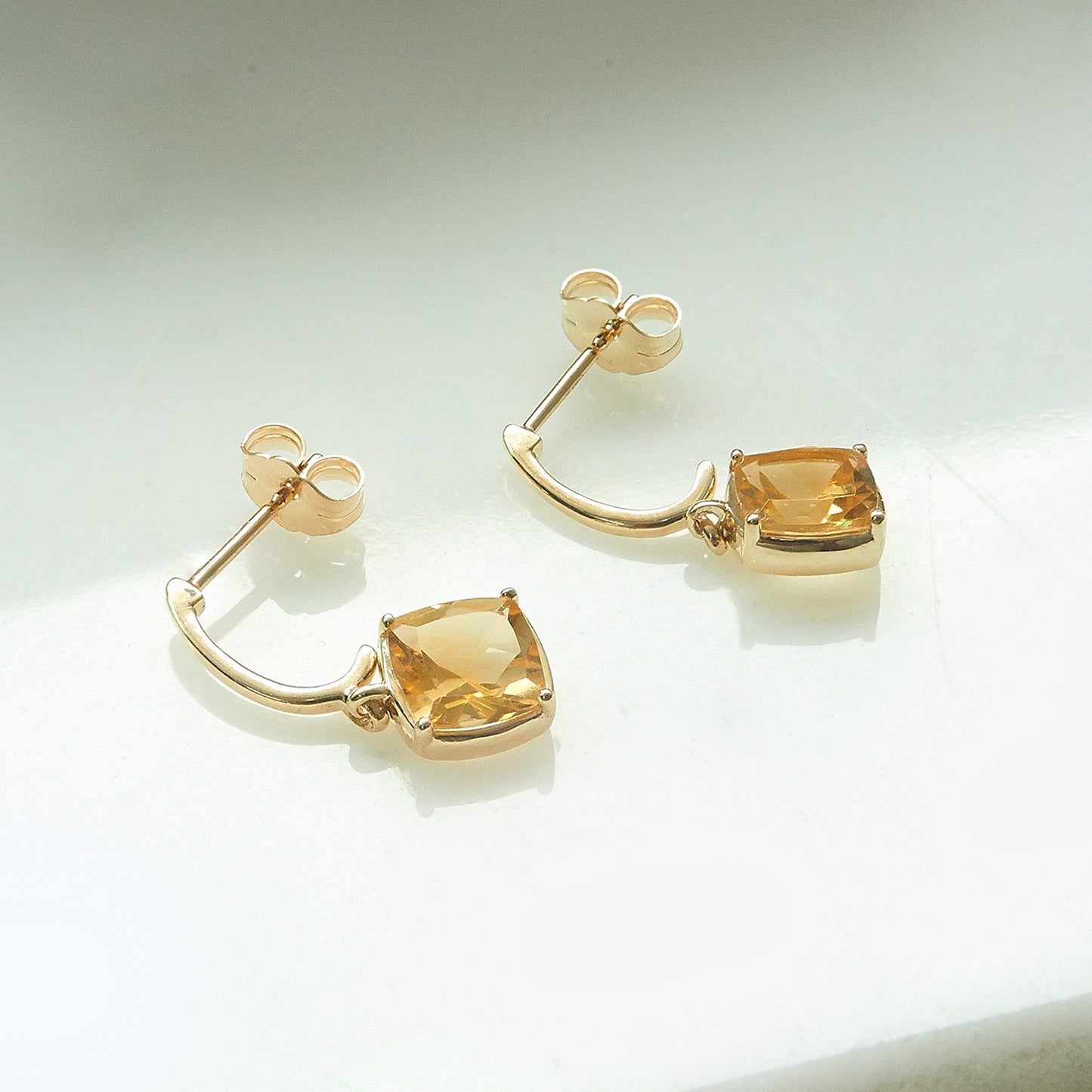 Two Citrine Cushion Dangle Earrings