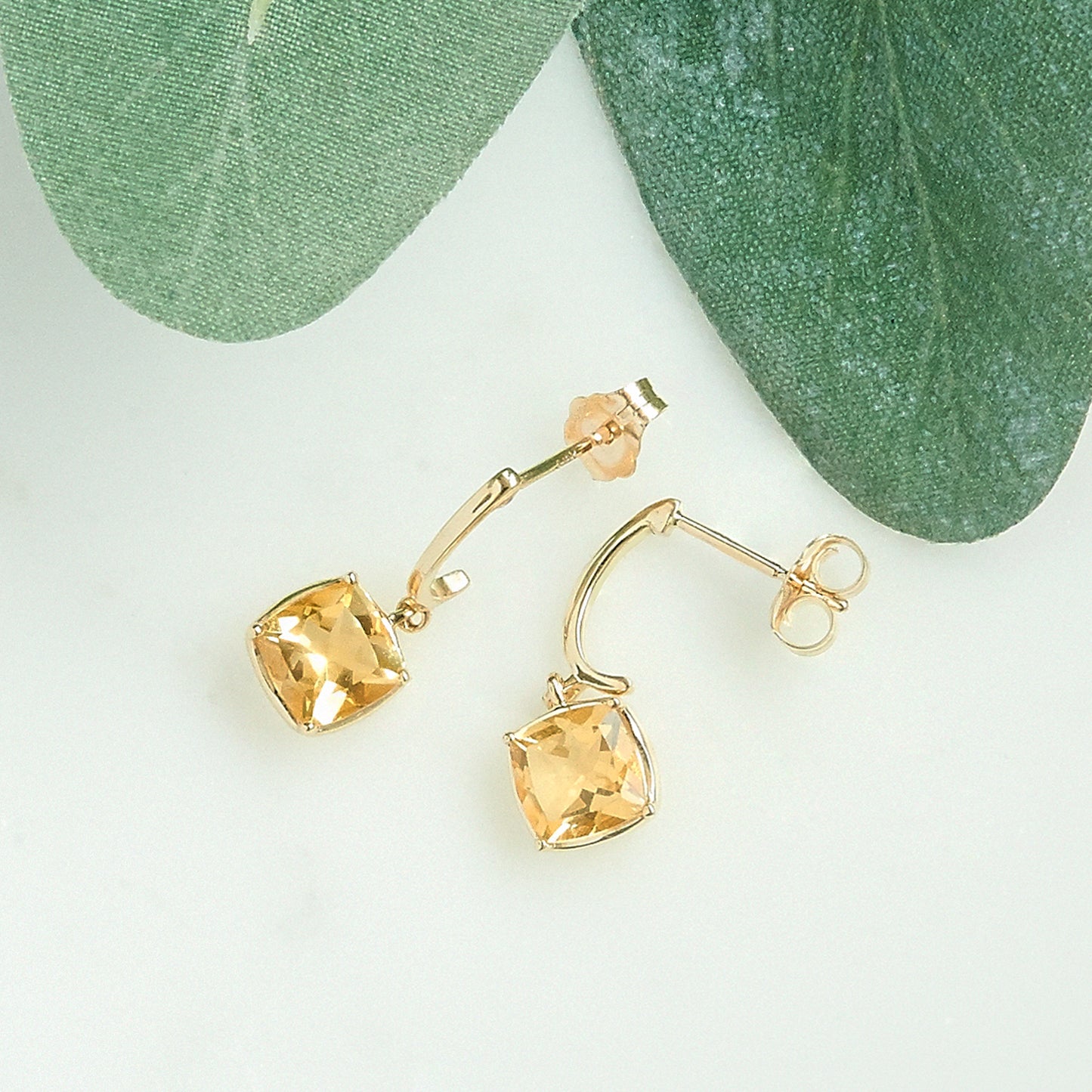 Citrine Cushion Dangle Earrings In Gold