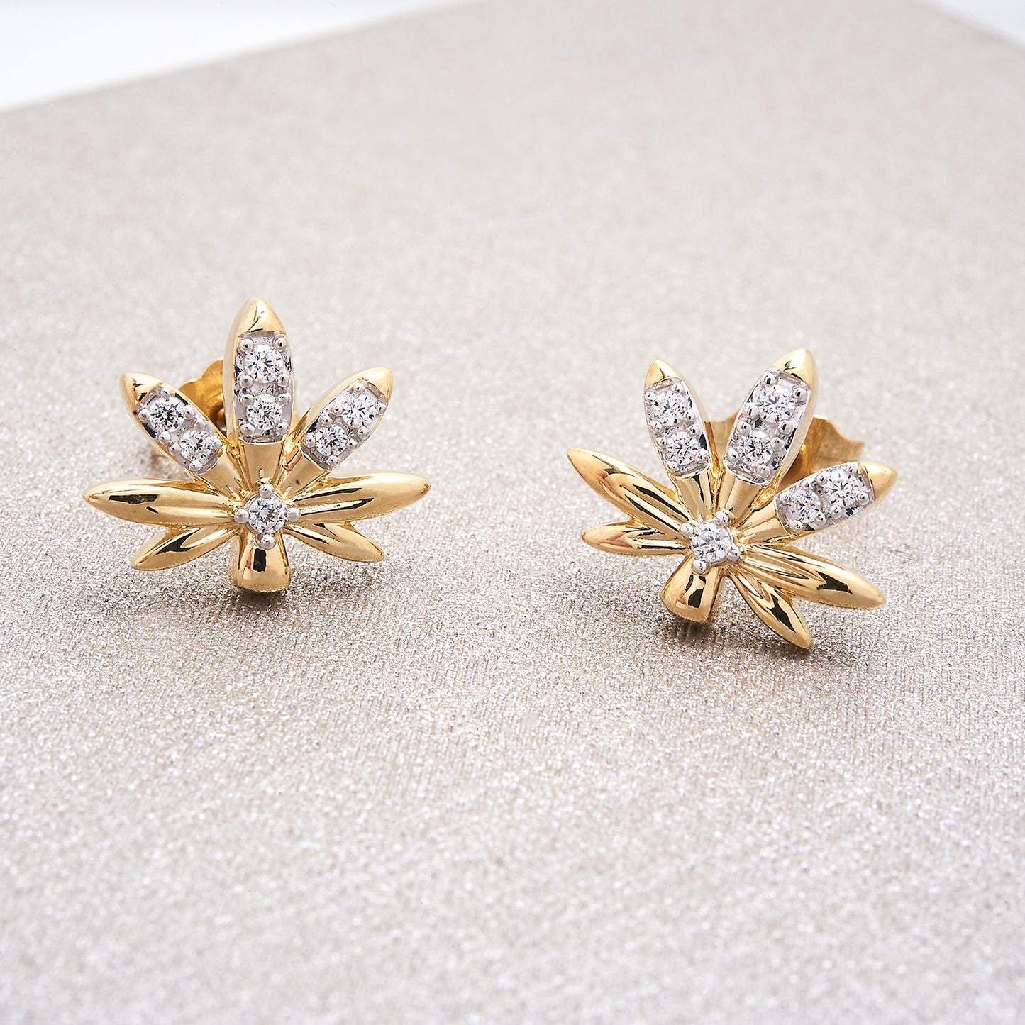 Mary Jane Diamond Leaf Stud Earrings In Gold Pair