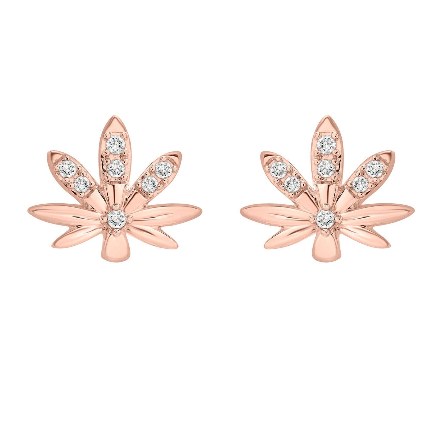 Mary Jane Diamond Leaf Stud Earrings In Rose Gold Pair
