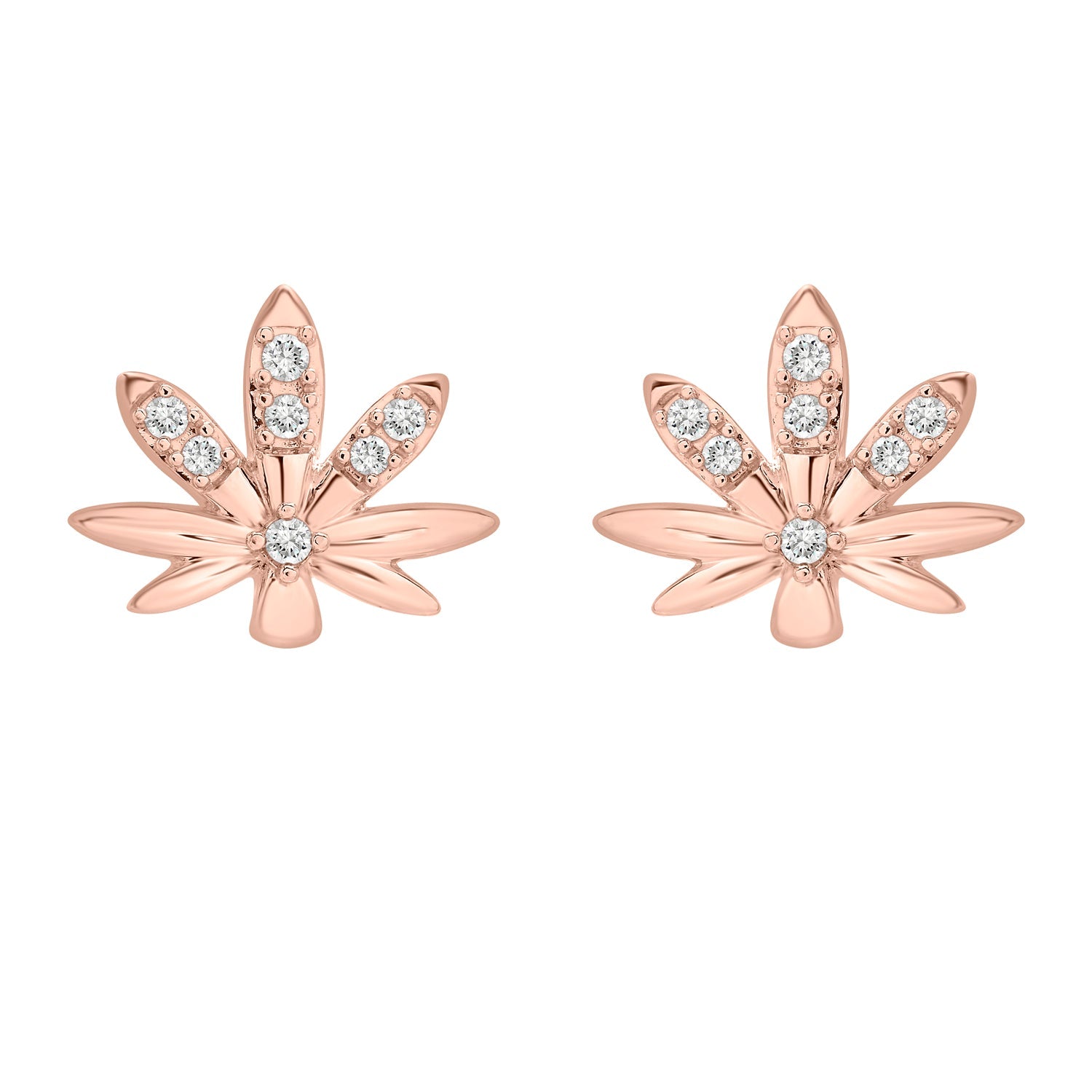 Mary Jane Diamond Leaf Stud Earrings In Rose Gold Pair
