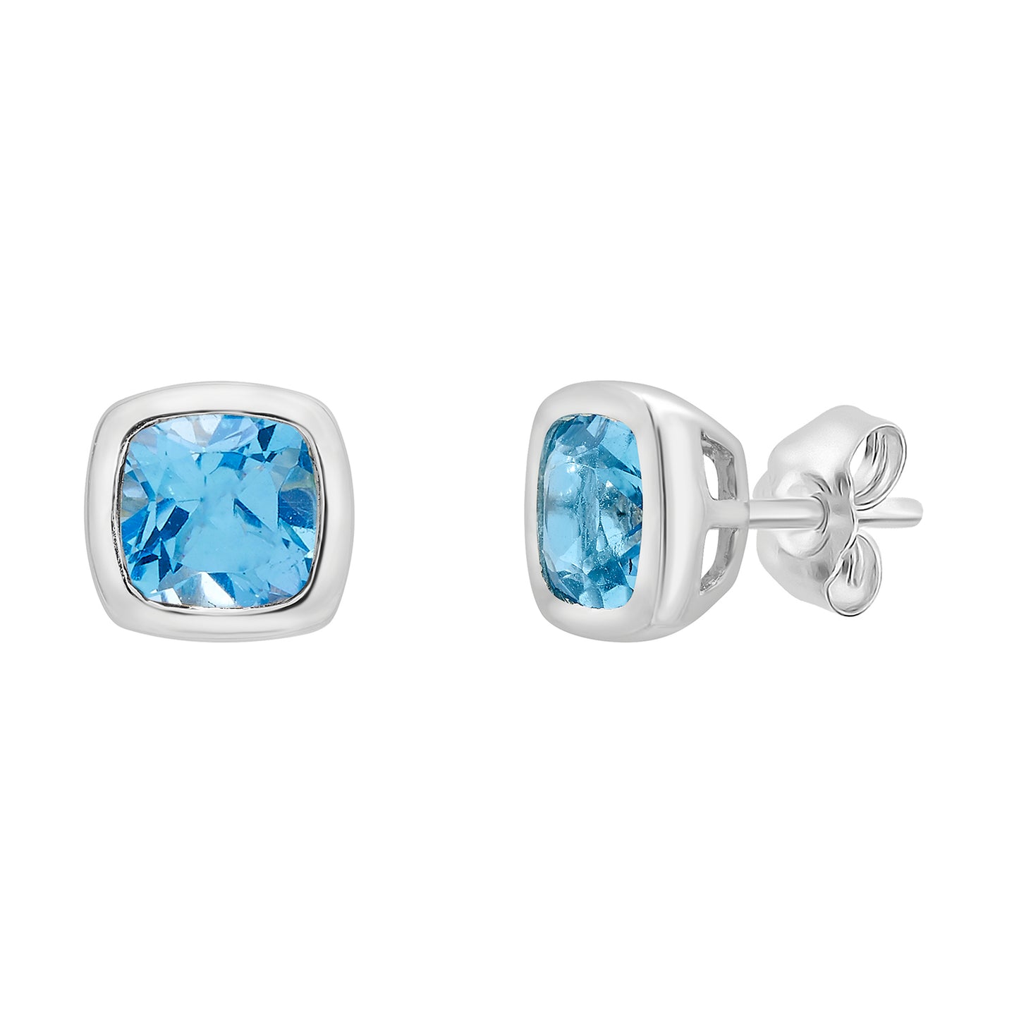 Blue Topaz Cushion Stud Earrings