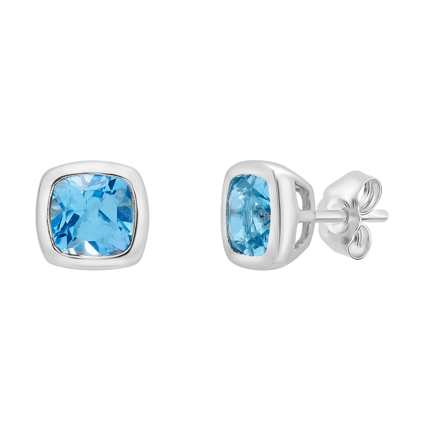 Blue Topaz Cushion Stud Earrings