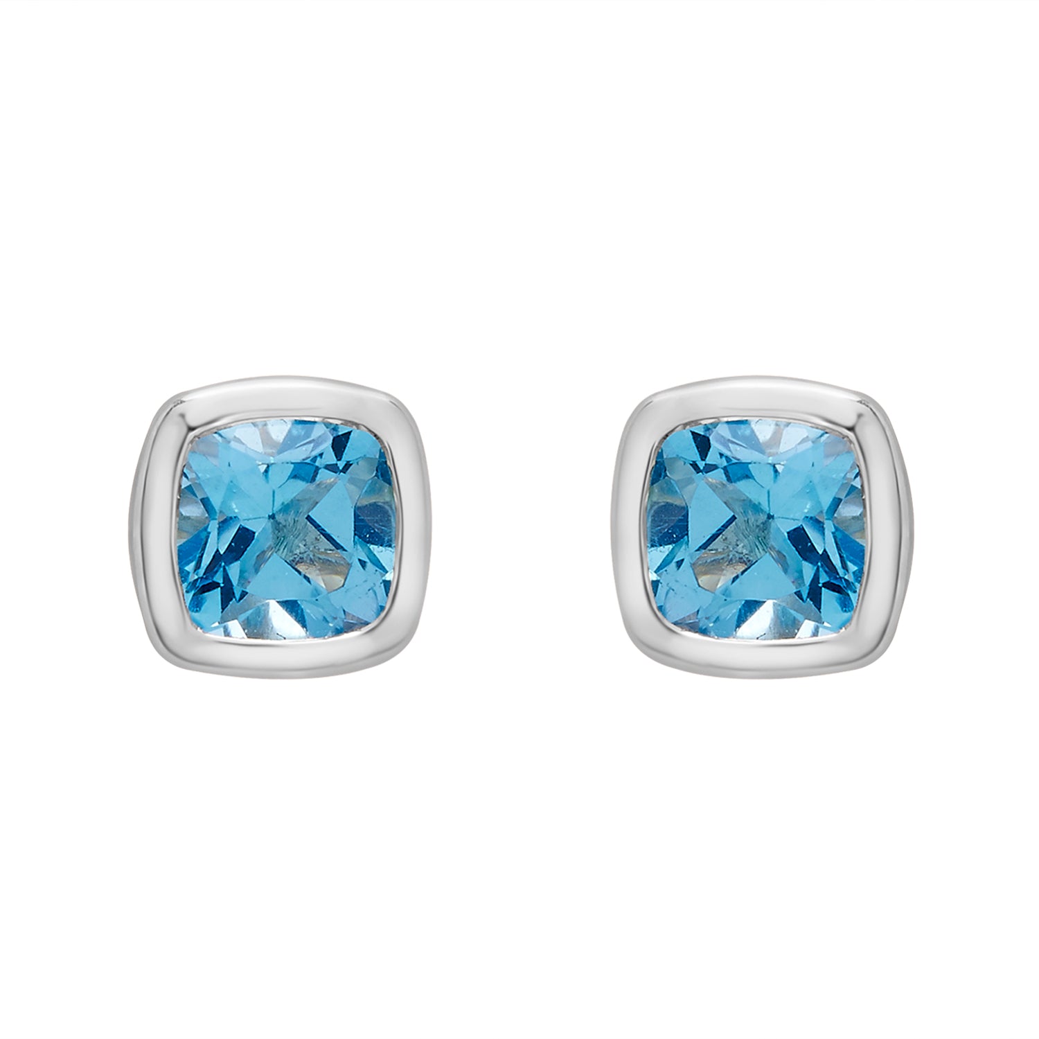 Two Blue Topaz Cushion Stud Earrings