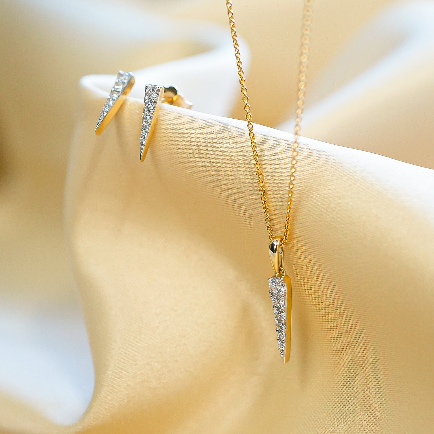 Demi Diamond Spear Stud Earrings with Chain