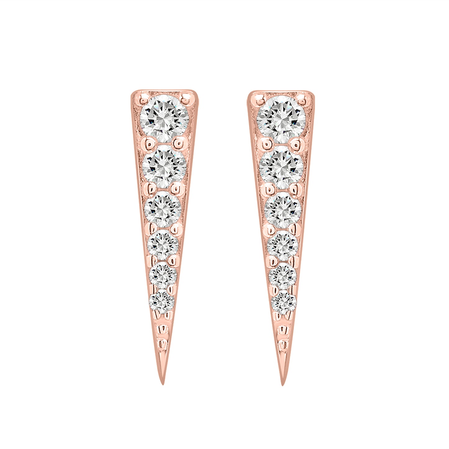 Demi Diamond Spear Stud Earrings In Rose Gold Front View