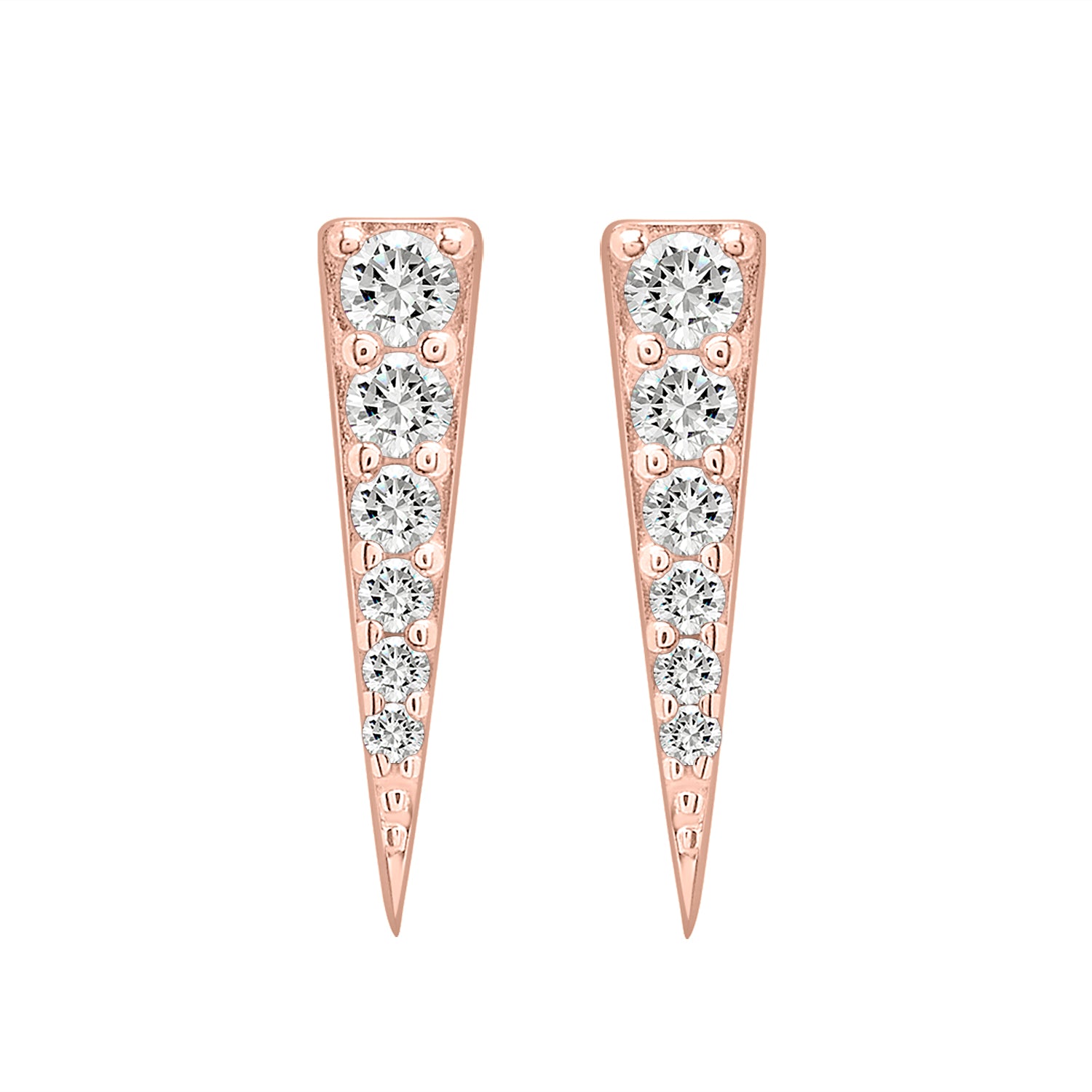 Demi Diamond Spear Stud Earrings In Rose Gold Front View