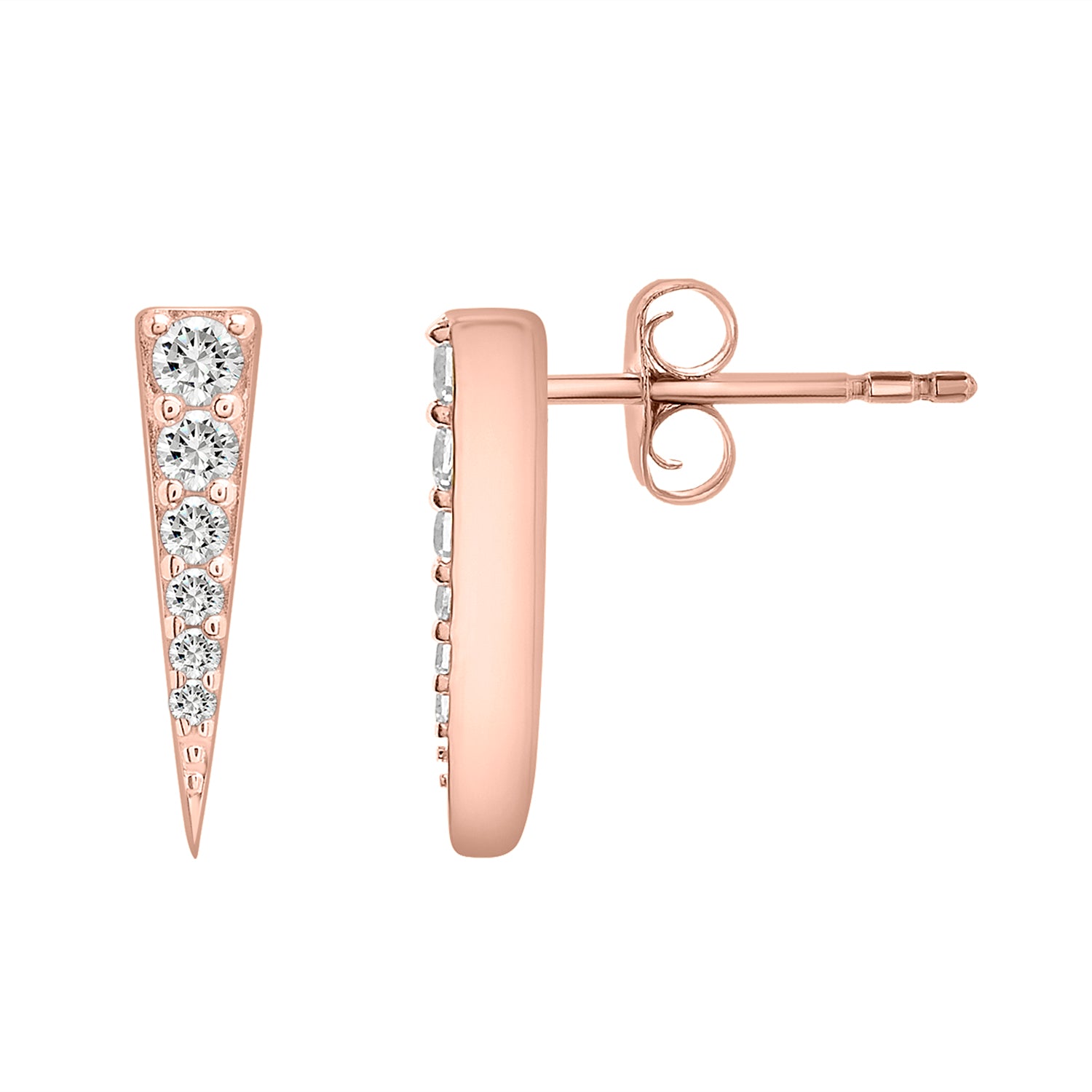 Demi Diamond Spear Stud Earrings In Rose Gold From Left View