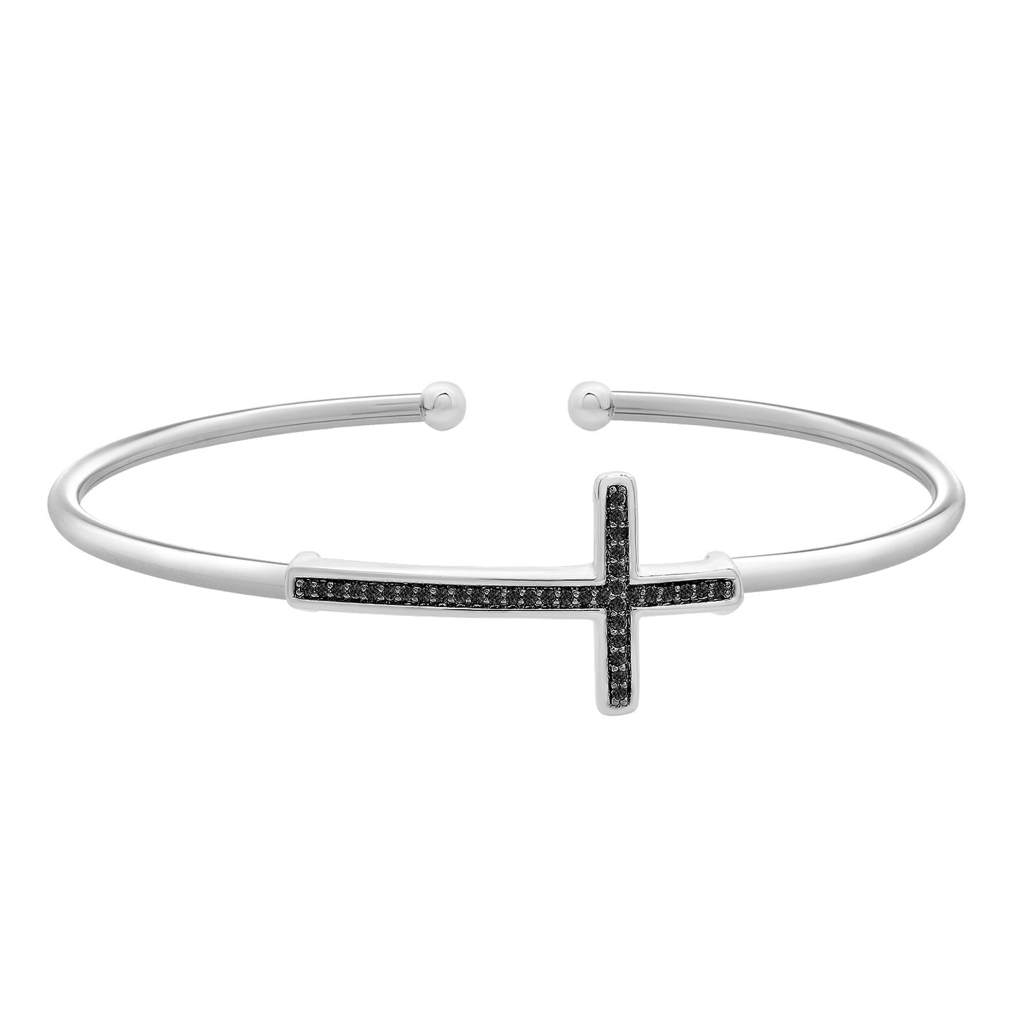 Bruna Diamond Cross Bangle Bracelet In Silver