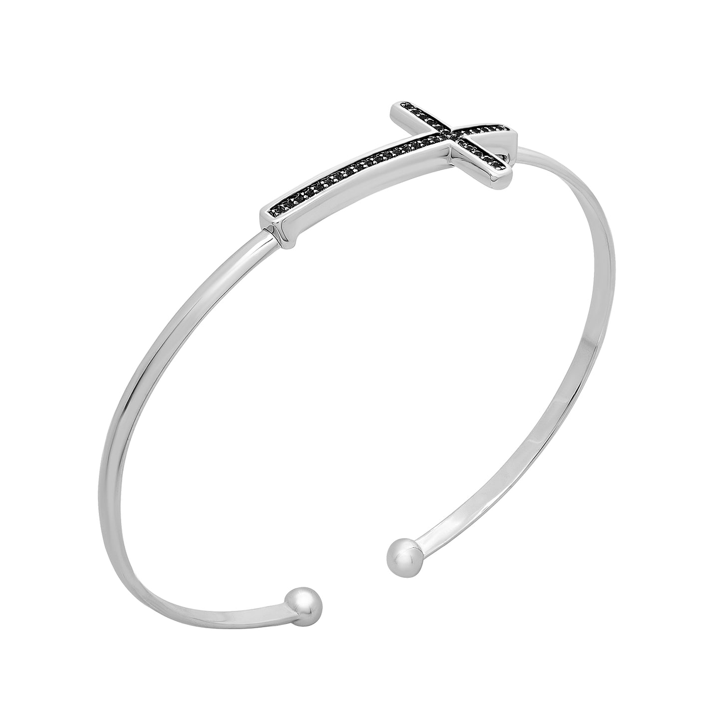 Bruna Diamond Cross Bangle Bracelet In Silver With Black Cross