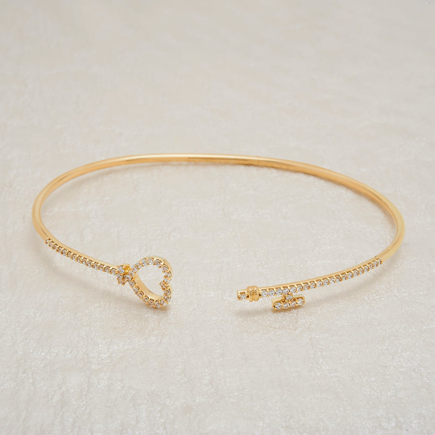 Brooklyn Lock and Heart Key Flexible Bangle In Gold