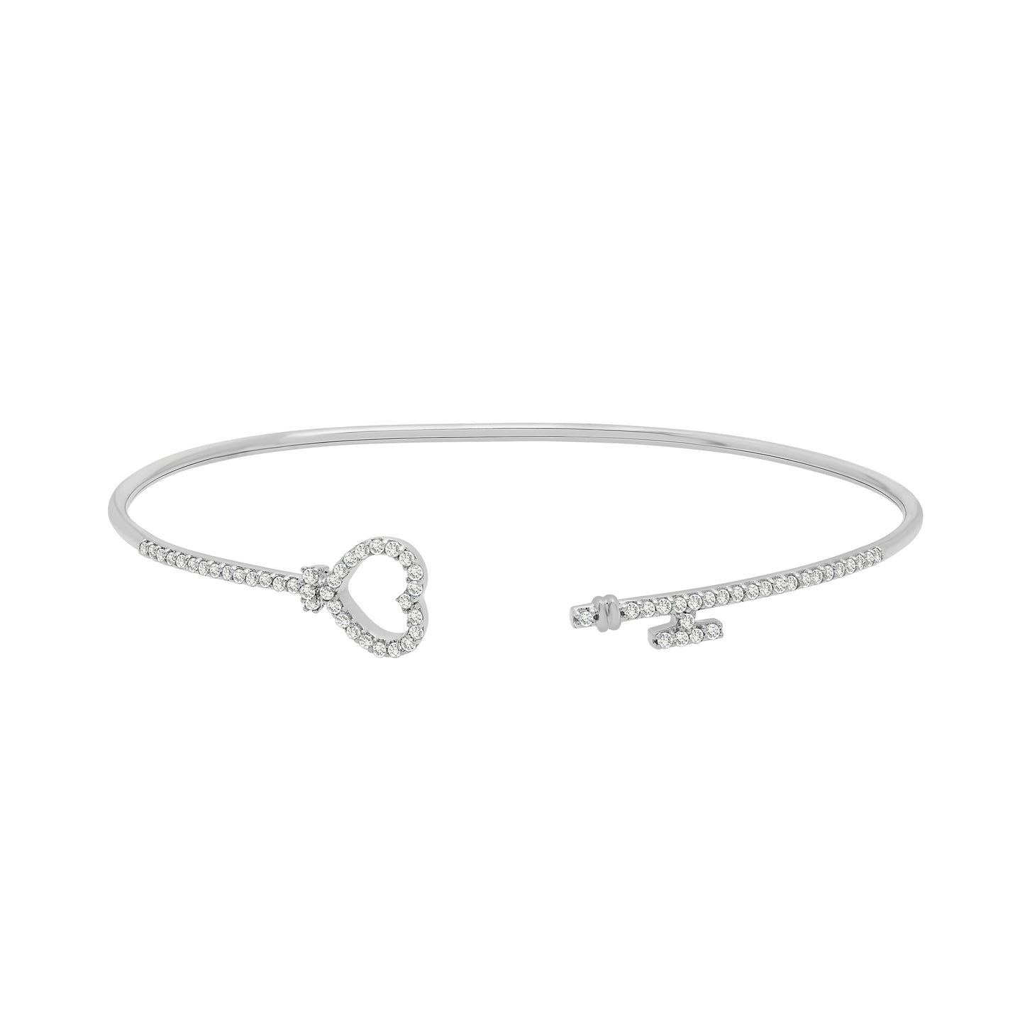Brooklyn Lock and Heart Key Flexible Bangle In Silver