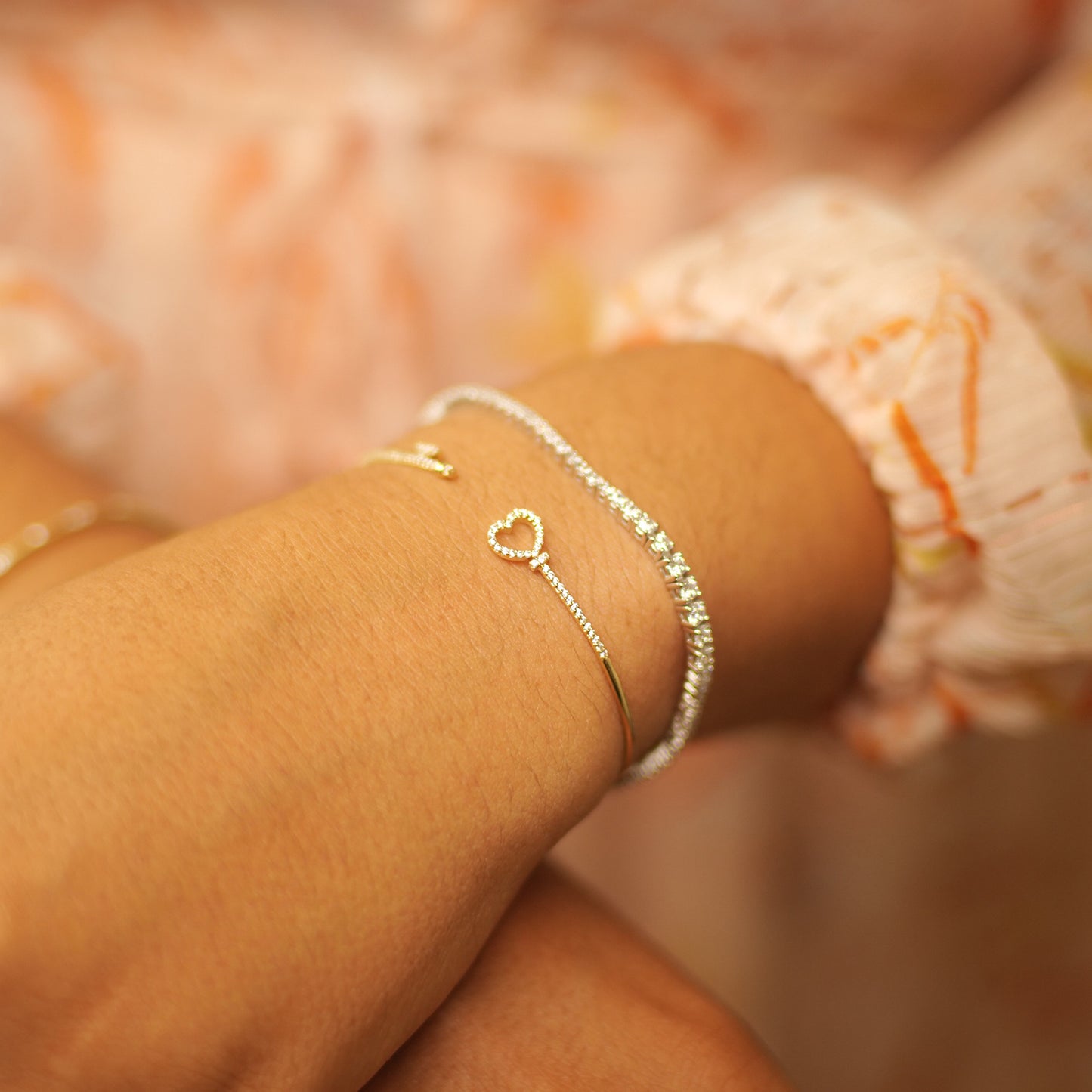 Brooklyn Lock and Heart Key Flexible Bangle In Hand