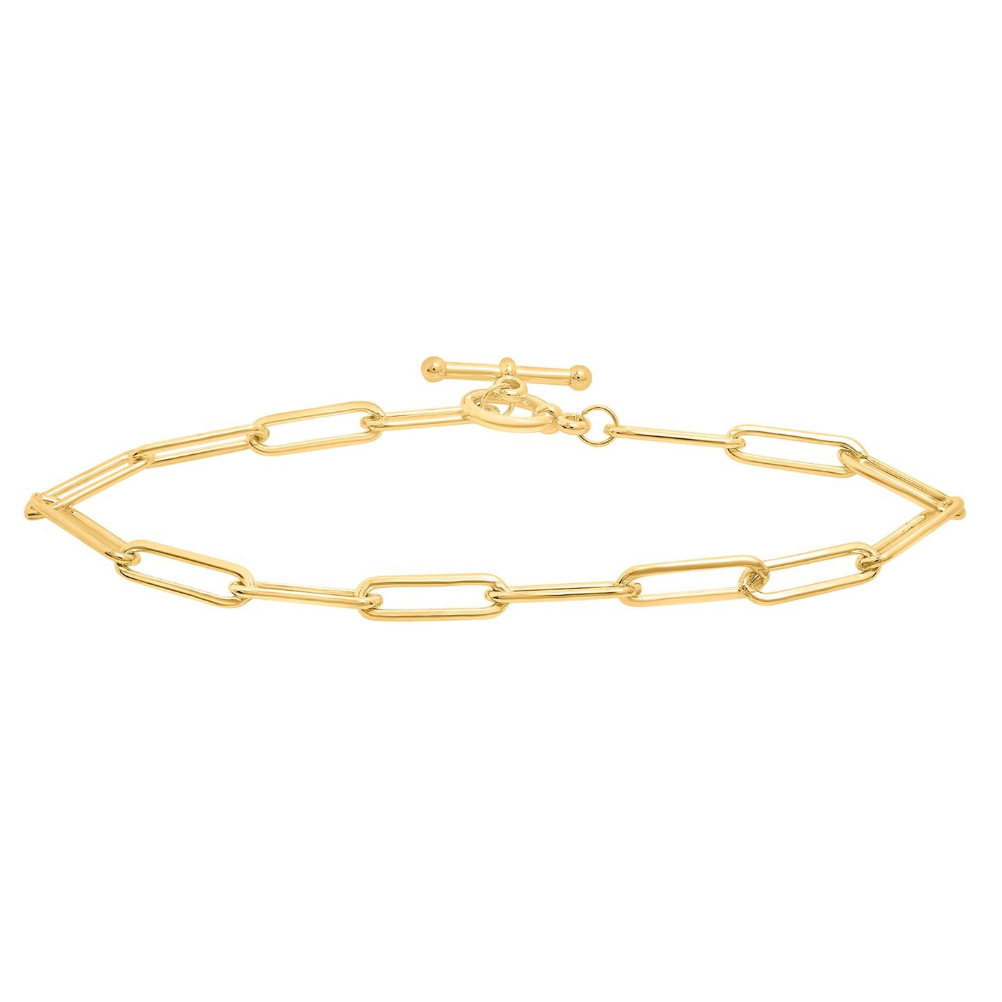 Paperclip Chain Bracelet with Toggle Closure in Yellow Gold
