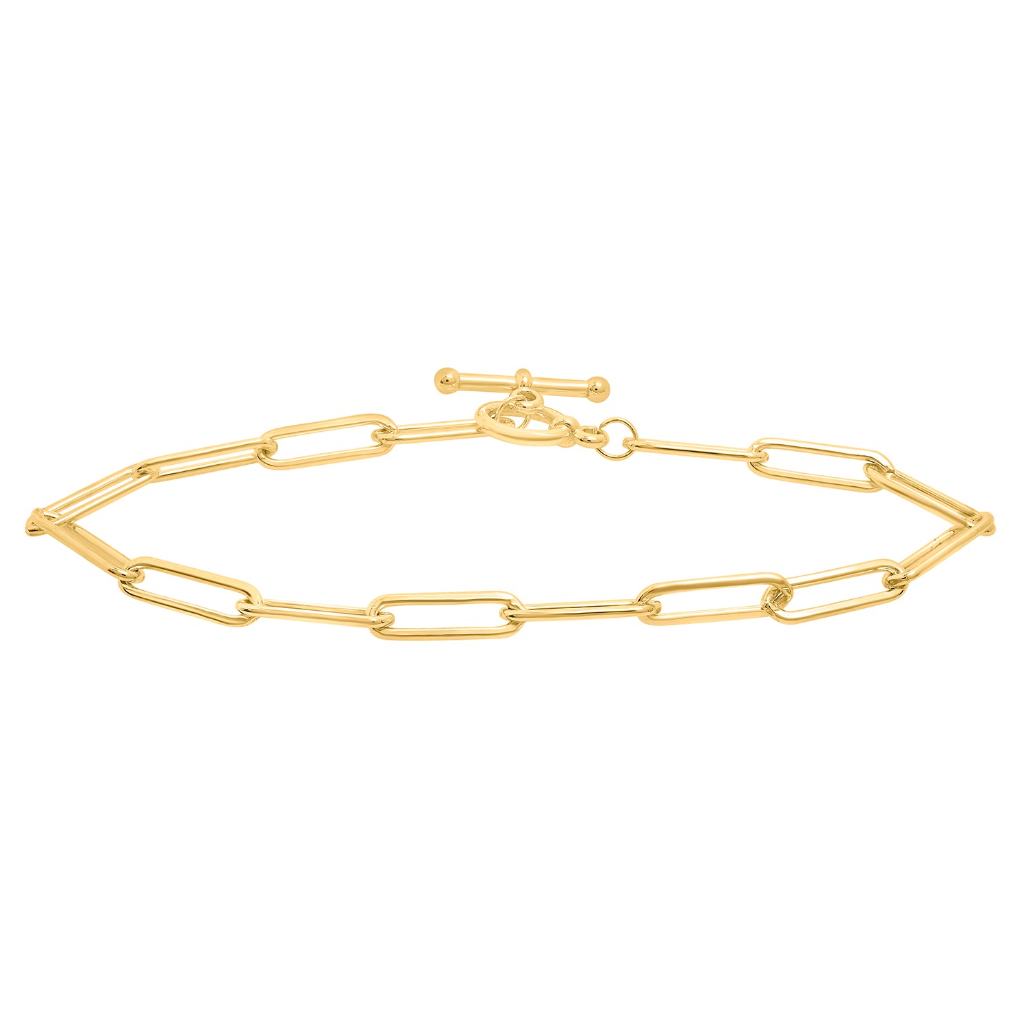 Paperclip Chain Bracelet with Toggle Closure in Yellow Gold