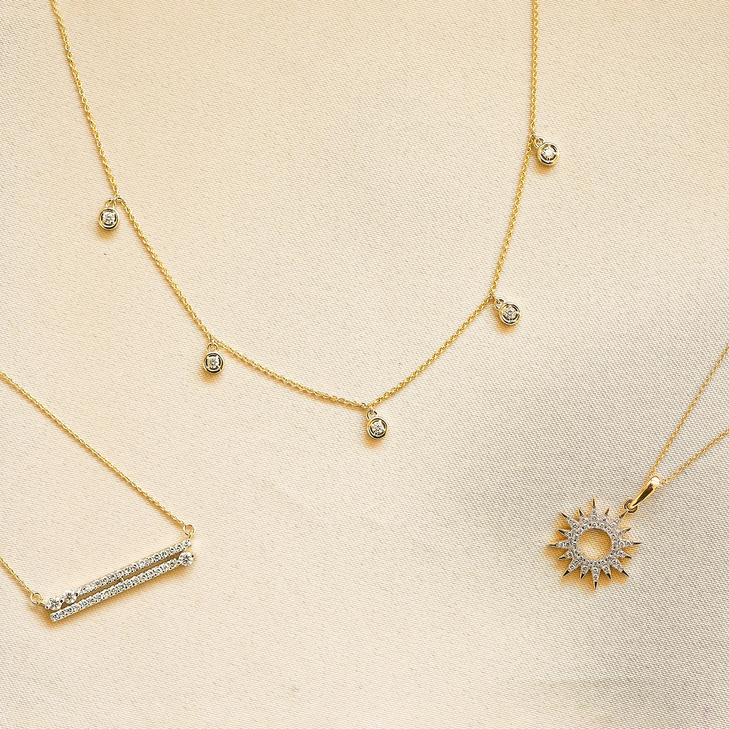 Diamond Station Necklace in Gold With Diff Shape