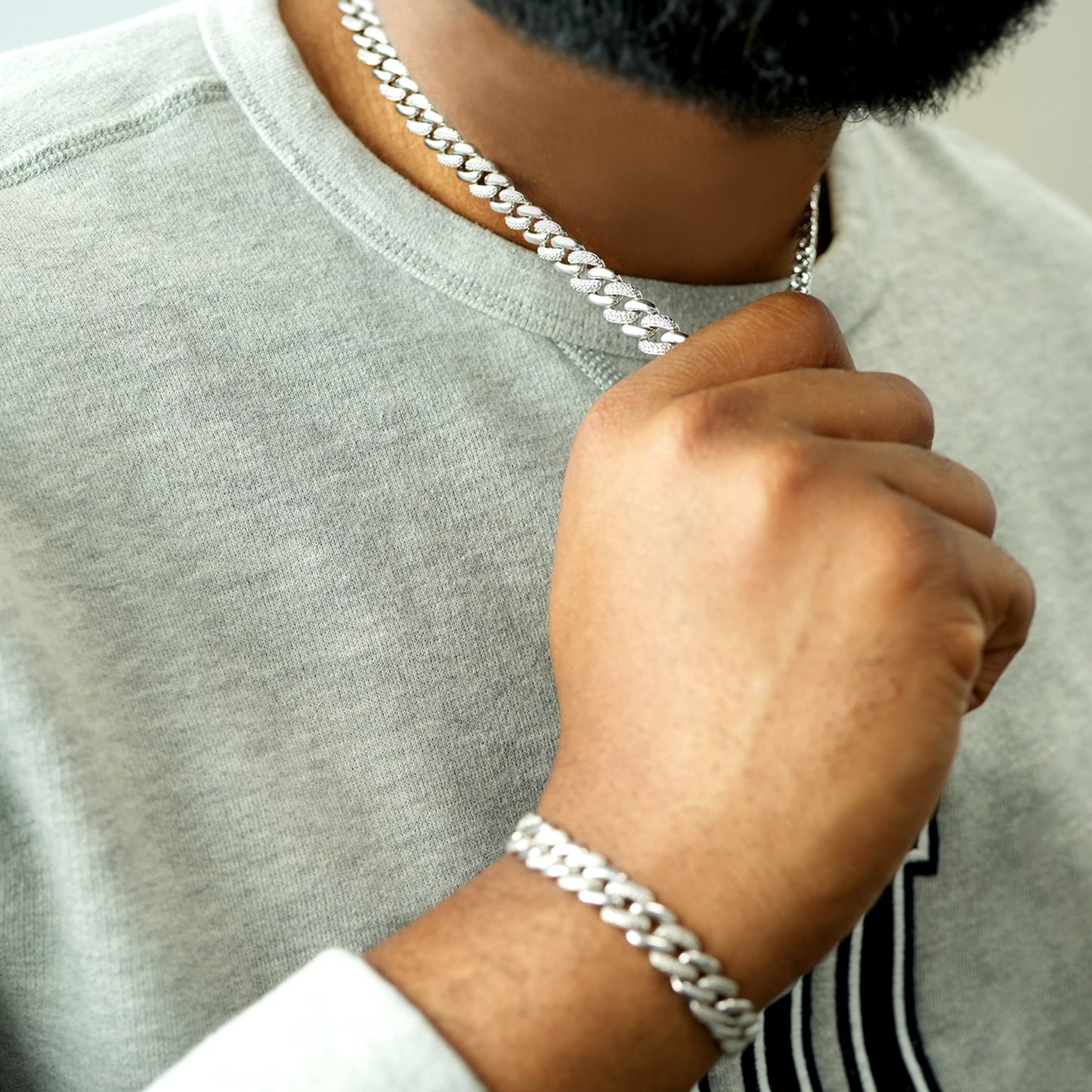 Diamond Curb Link Necklace On Men's Neck
