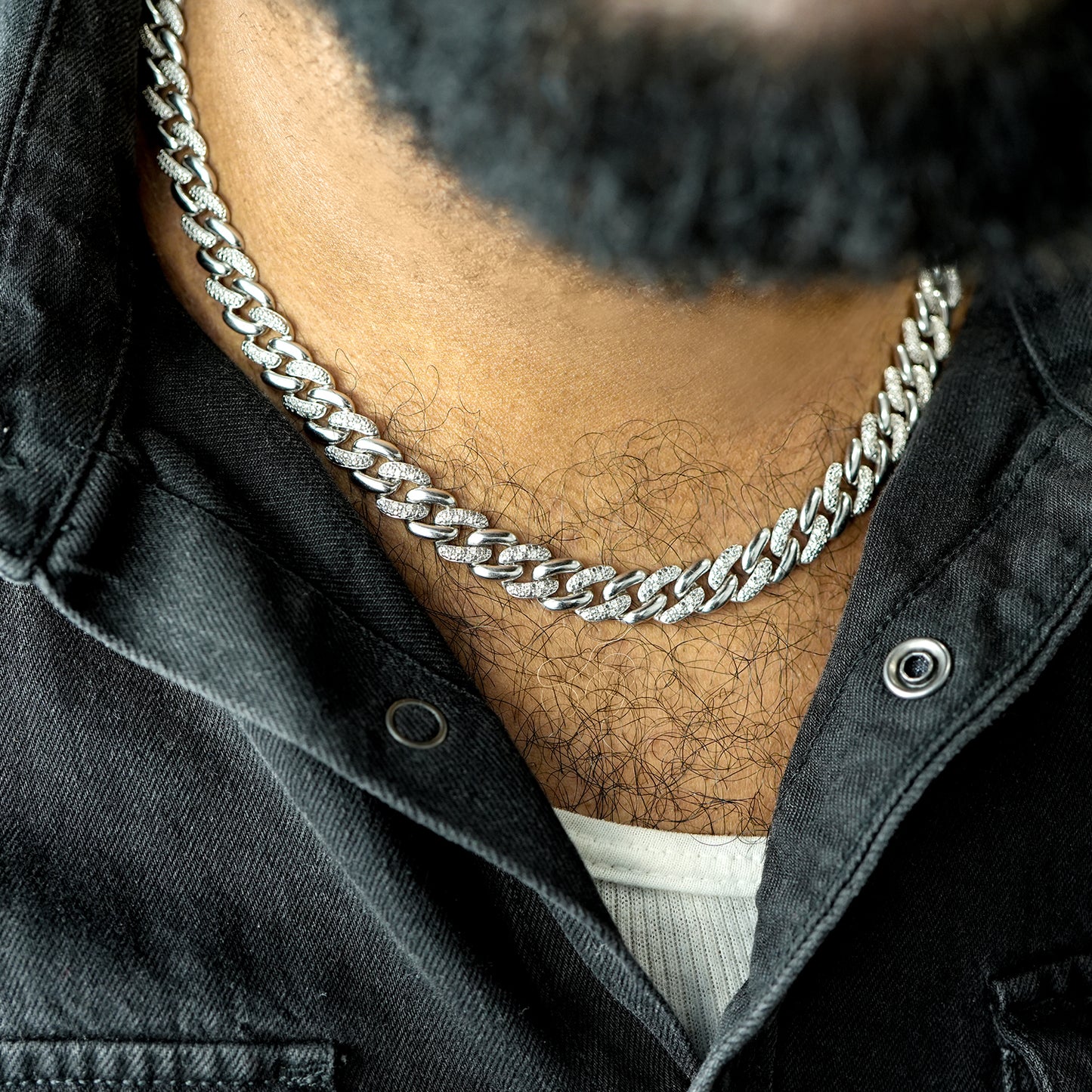 Diamond Curb Link Necklace In Silver Coated