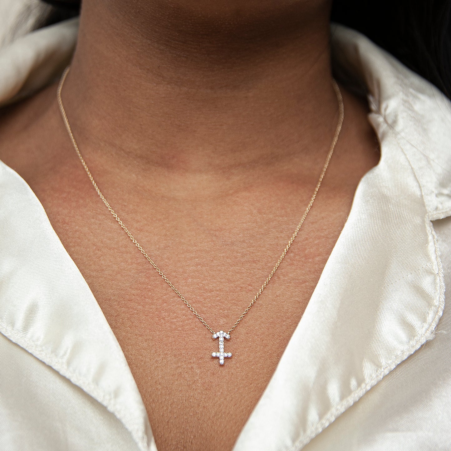 Sagittarius Zodiac Diamond Necklace in White Gold