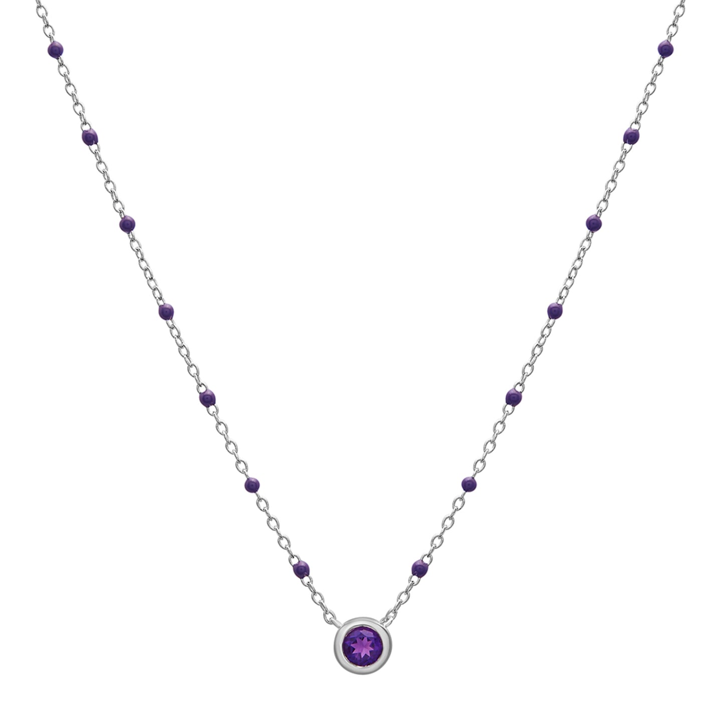Birthstone Enamel Necklaces in Purple stone