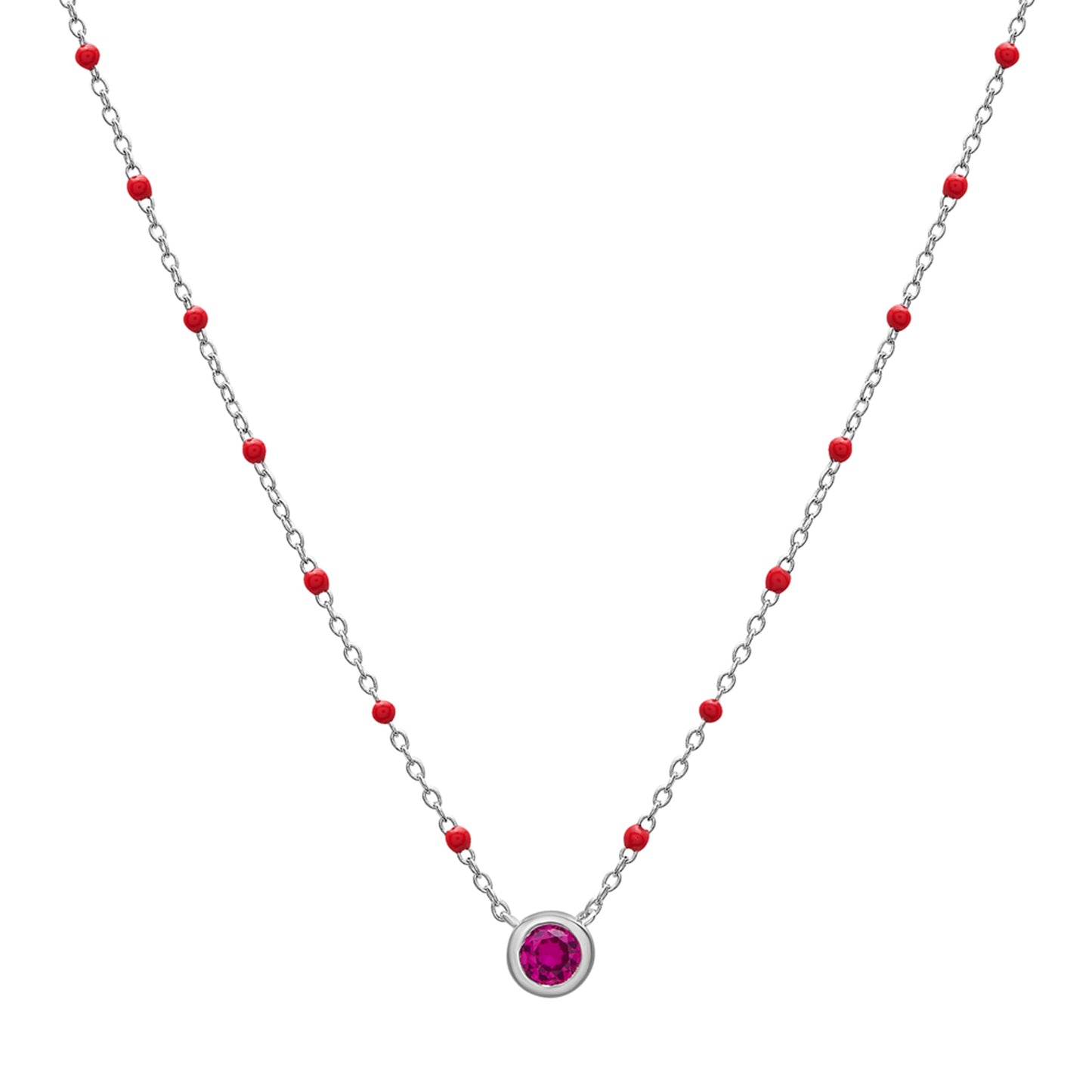 Birthstone Enamel Necklaces in Dark Pink stone