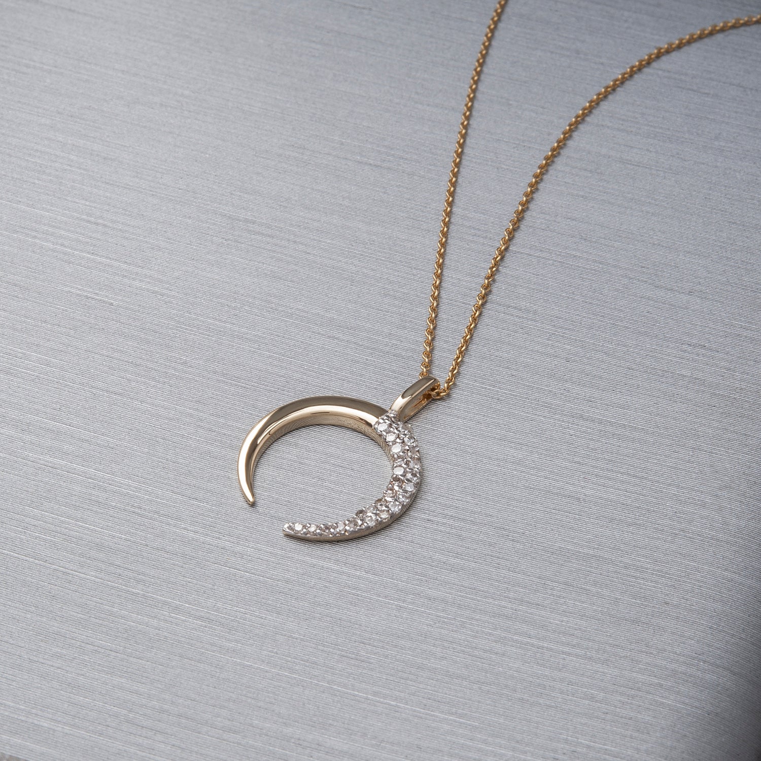 Perla Diamond Moon Crescent Pendant in Yellow Gold