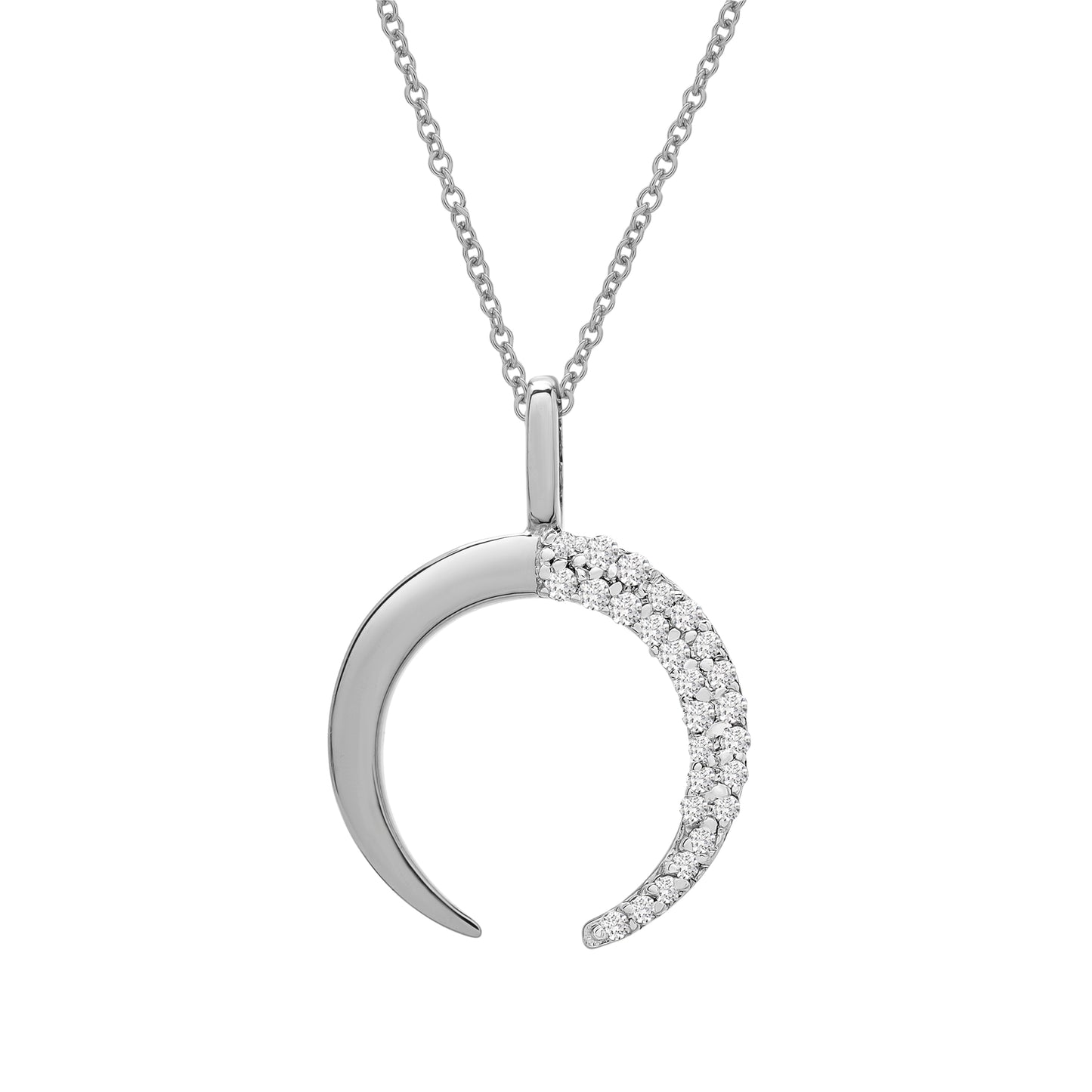 Perla Diamond Moon Crescent Pendant in White Gold