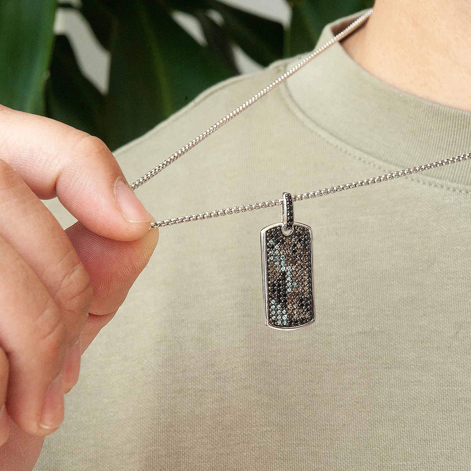 Silver Chain Camo Dog Tag Pendant