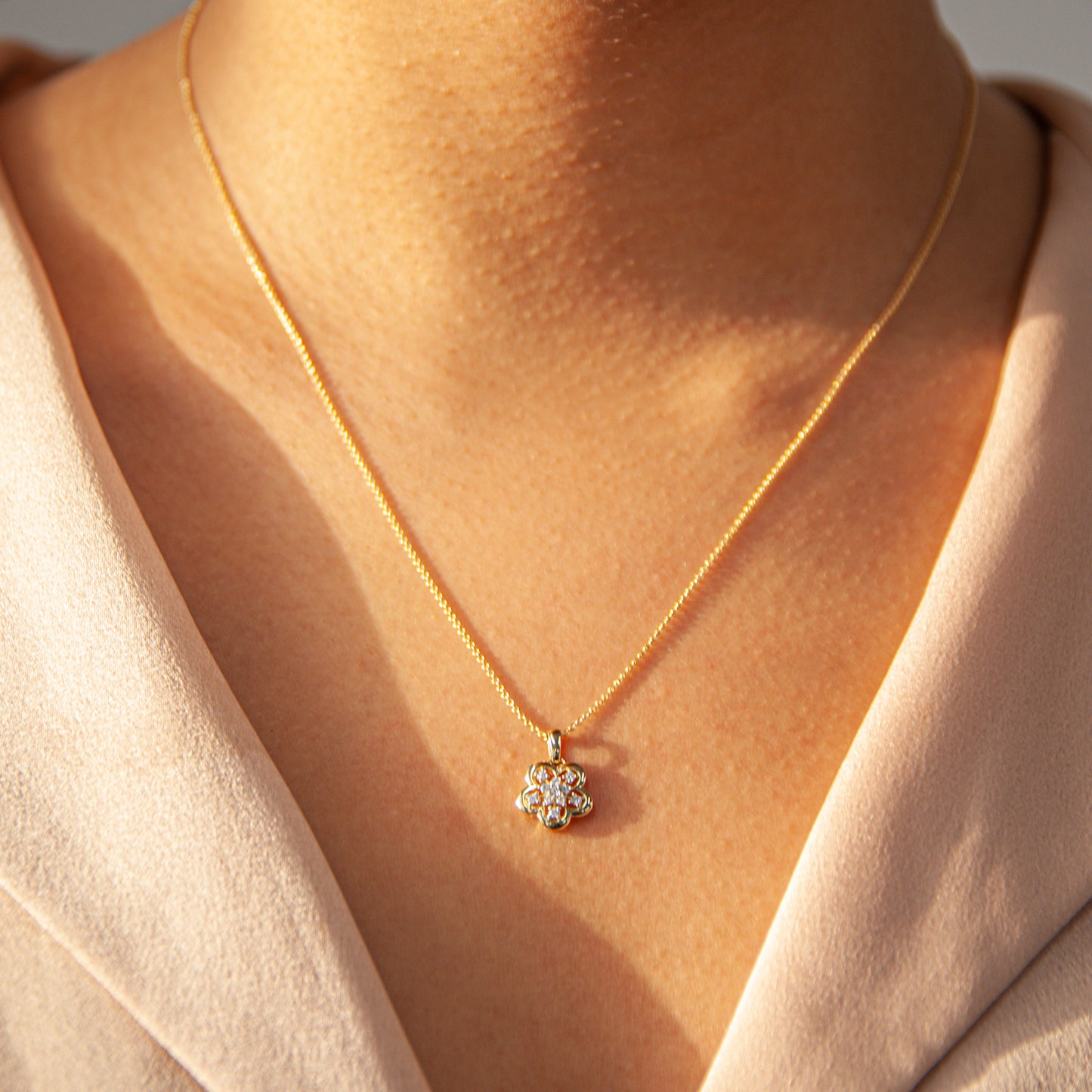 Peony Diamond Flower Pendant for Neck