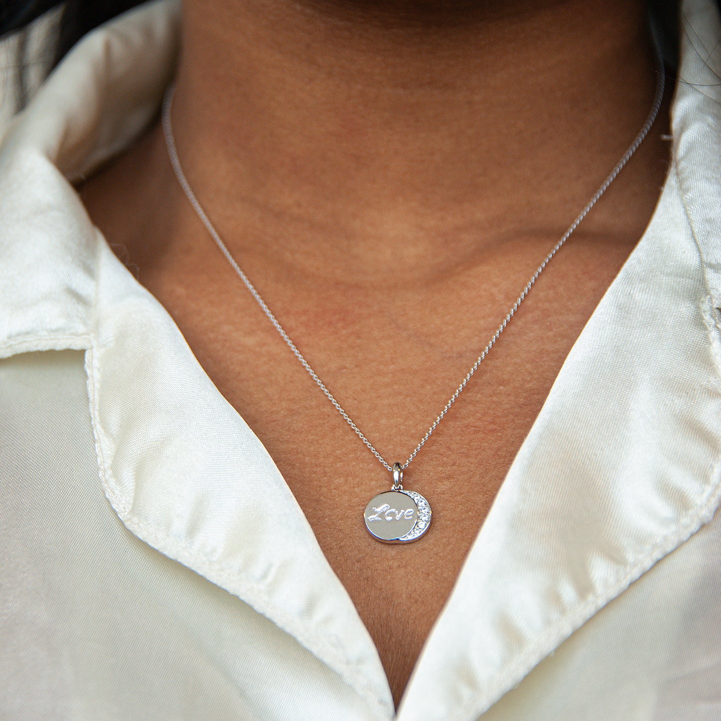 Paj Round Diamond Love Pendant in Sterling Silver