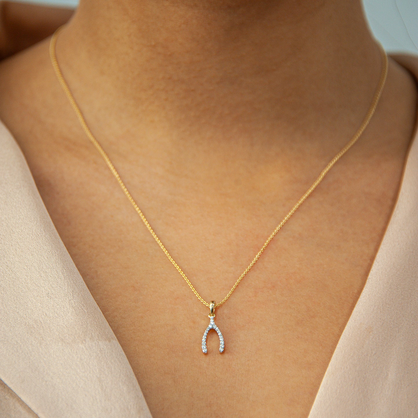 Penny Diamond Wishbone Pendant for Neck