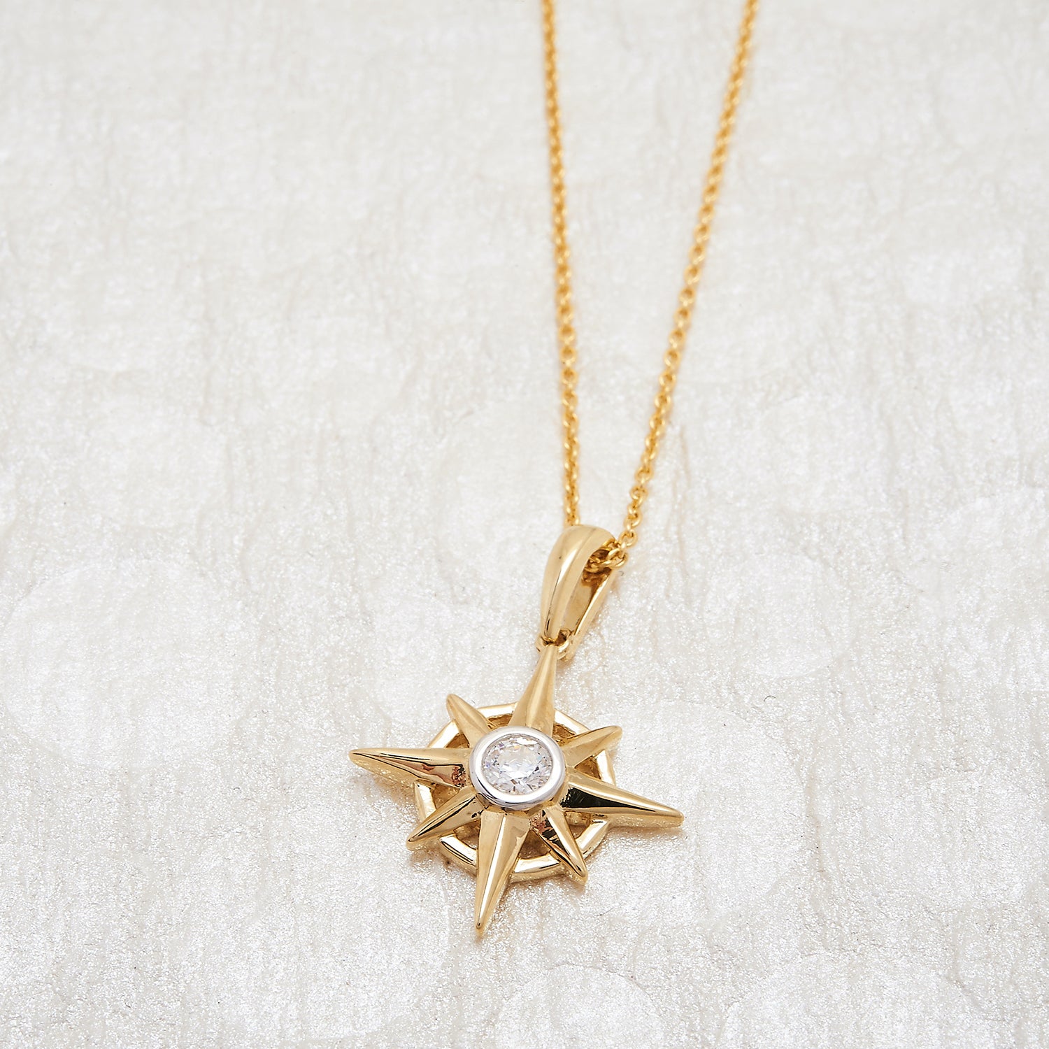 Phoenix Compass Diamond Pendant in Yellow Gold