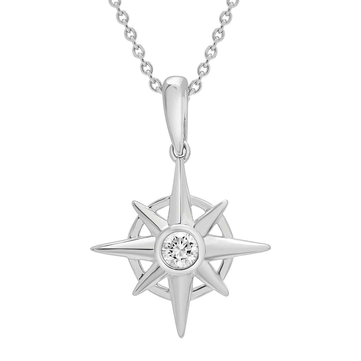 Phoenix Compass Diamond Pendant in White Gold