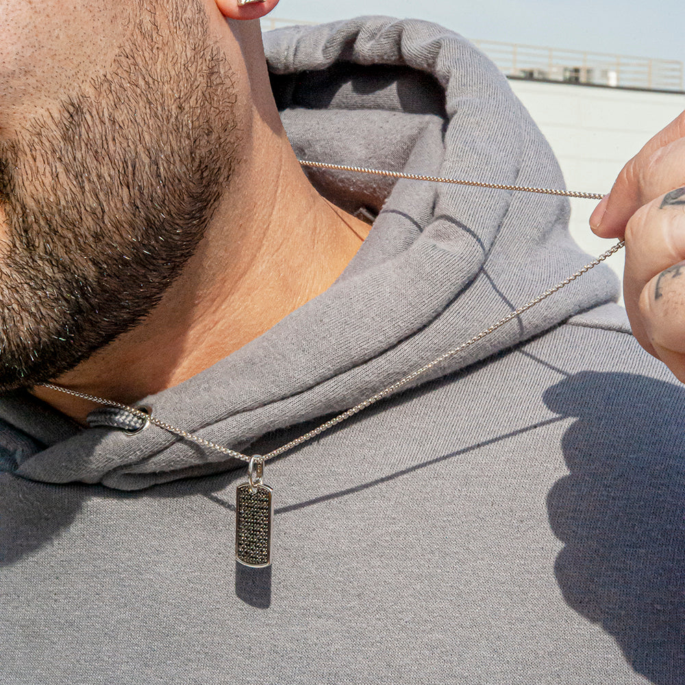 Black Diamond Dog Tag Pendant in Men's Neck