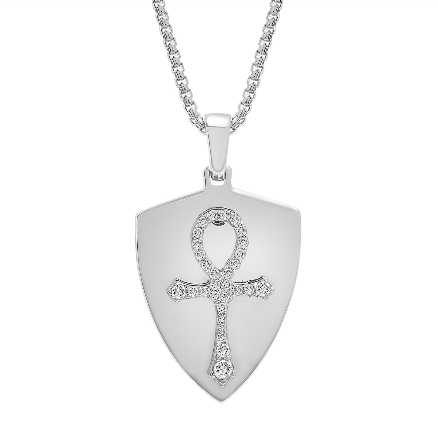 Diamond Ankh Cross Shield Pendant