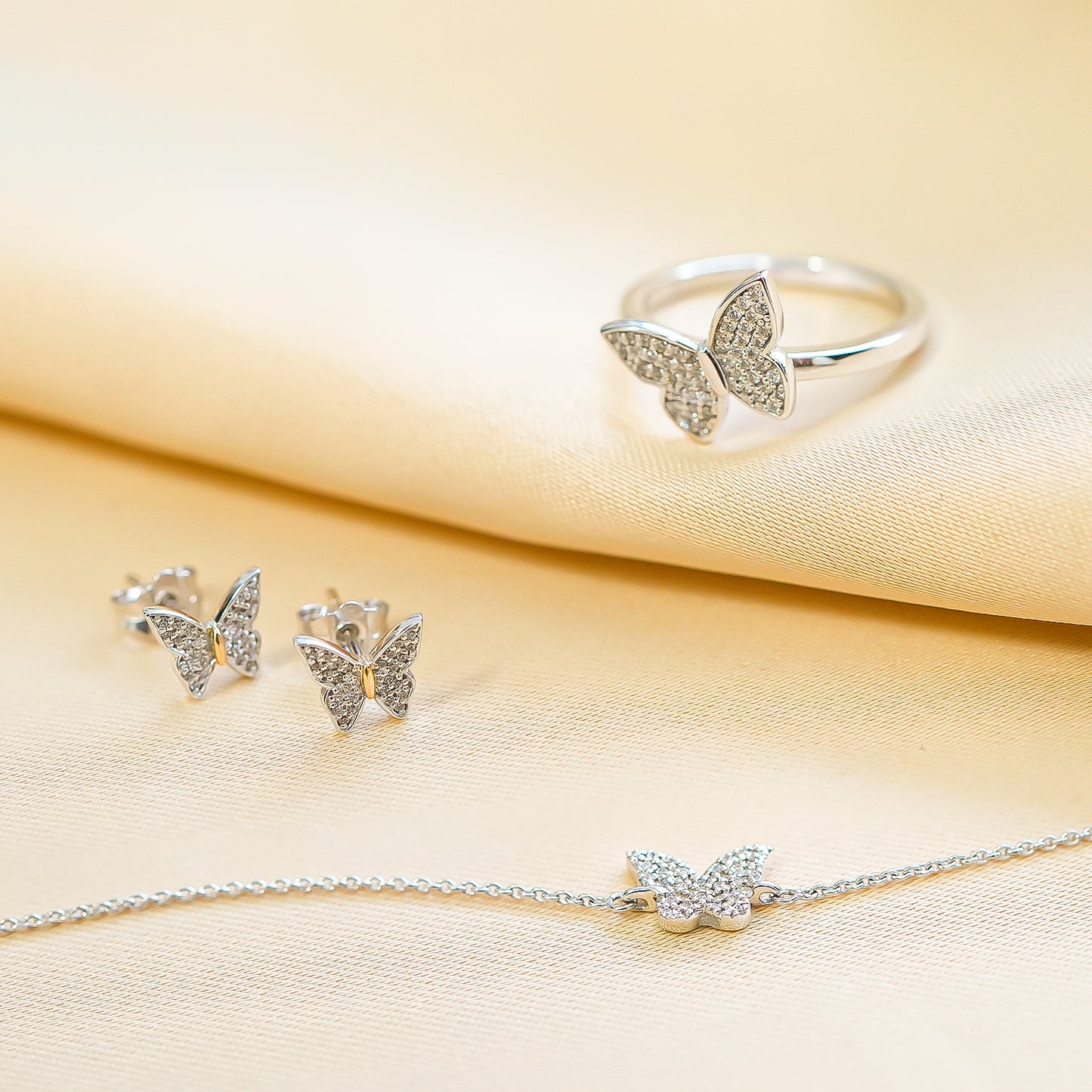 Brie Diamond Butterfly Bracelet with Rings